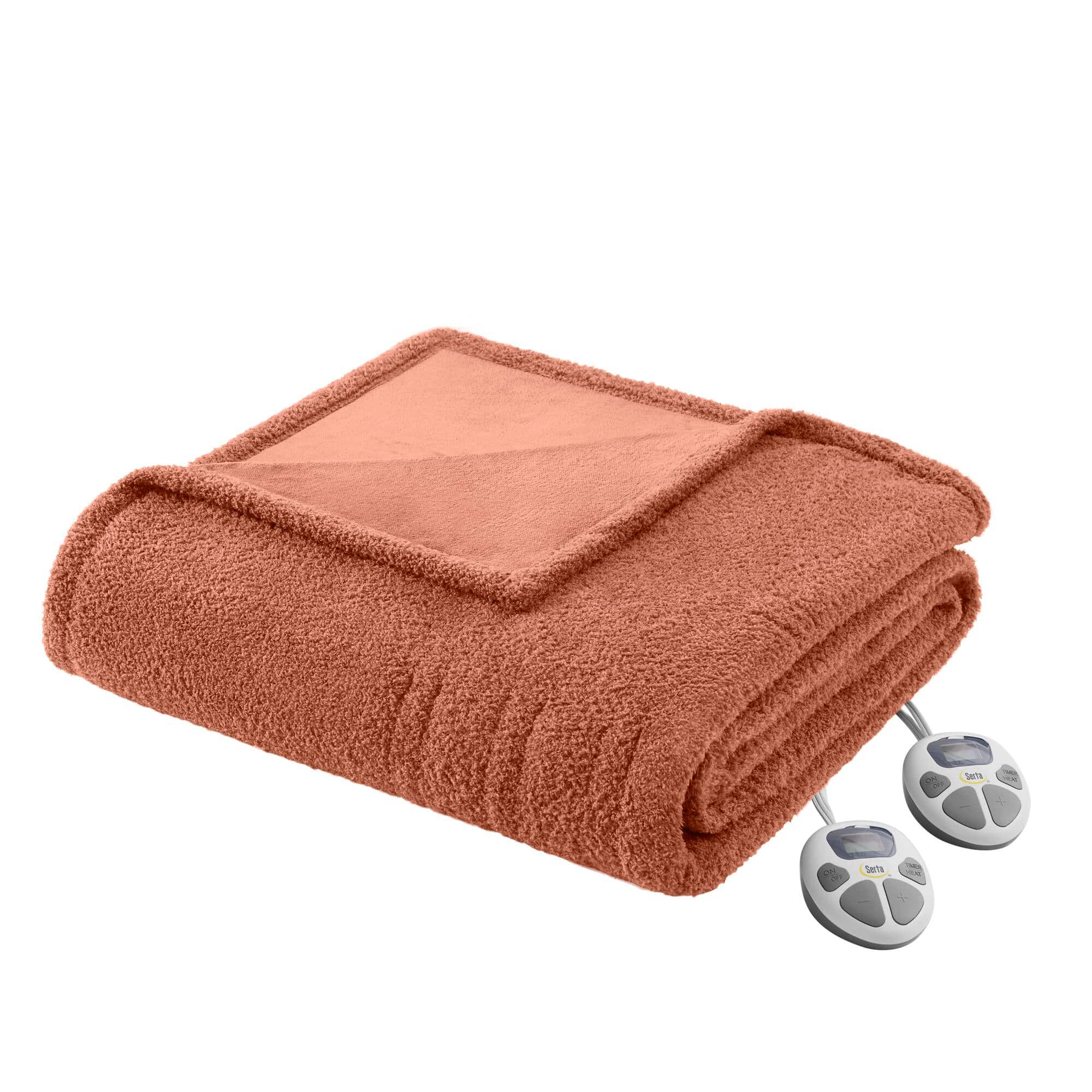 Glintex - Full Faux Feathersoft Heated Blanket,10 Heat Settings, Auto Shutoff Timer, Dual Zone Options,ETL Safety Certification - Rust