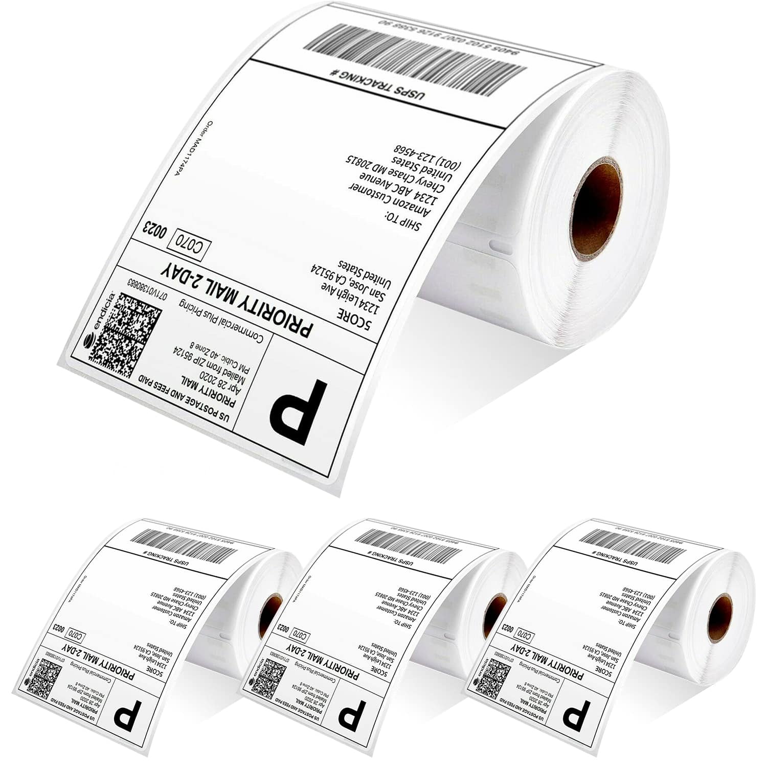 5 CORE - 4x6 Direct Thermal Shipping 4pack Labels for Zebra and Rollo Printers - White