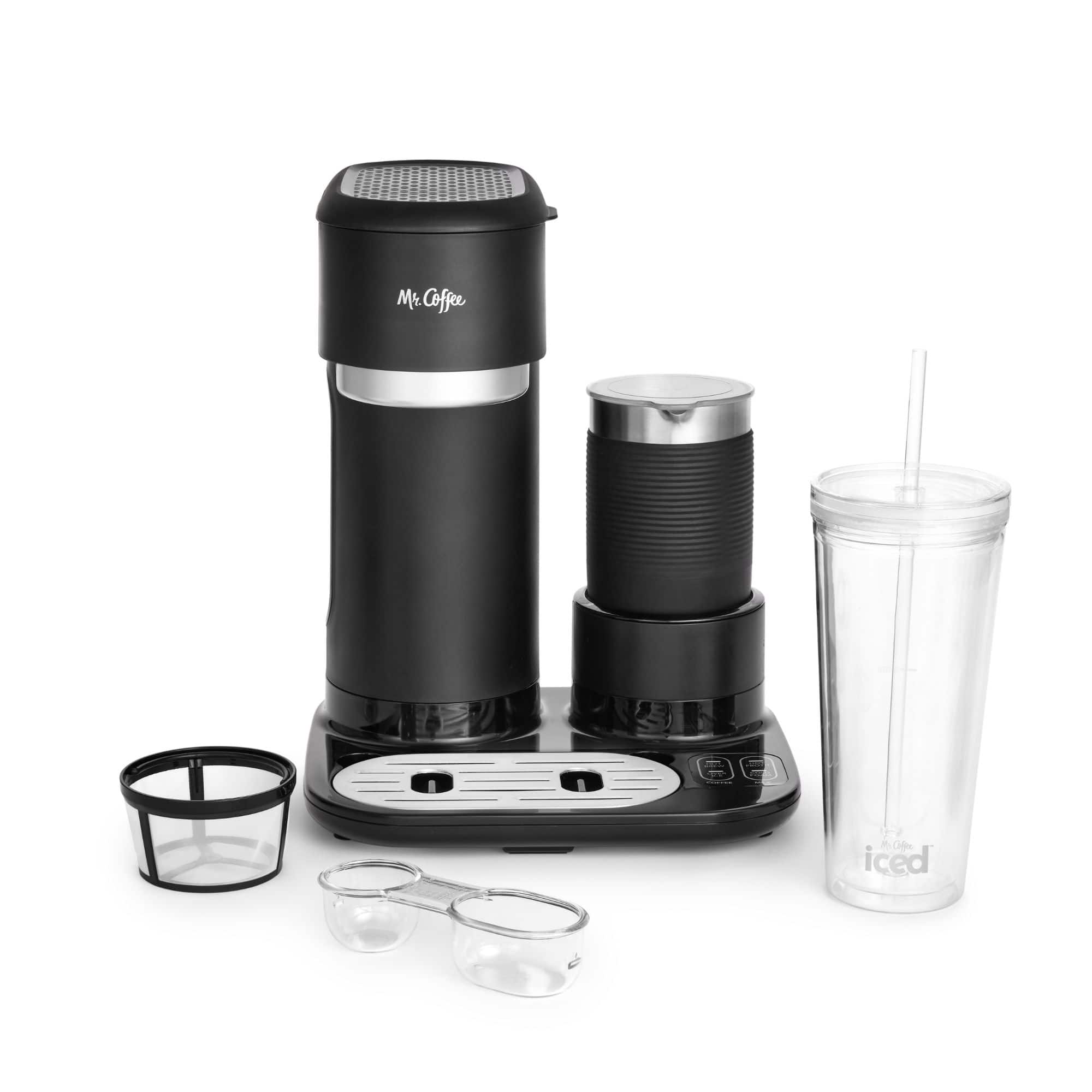 Mr. Coffee - 4-in-1 Single Serve Coffee Maker with Milk Frother and Tumbler - Black