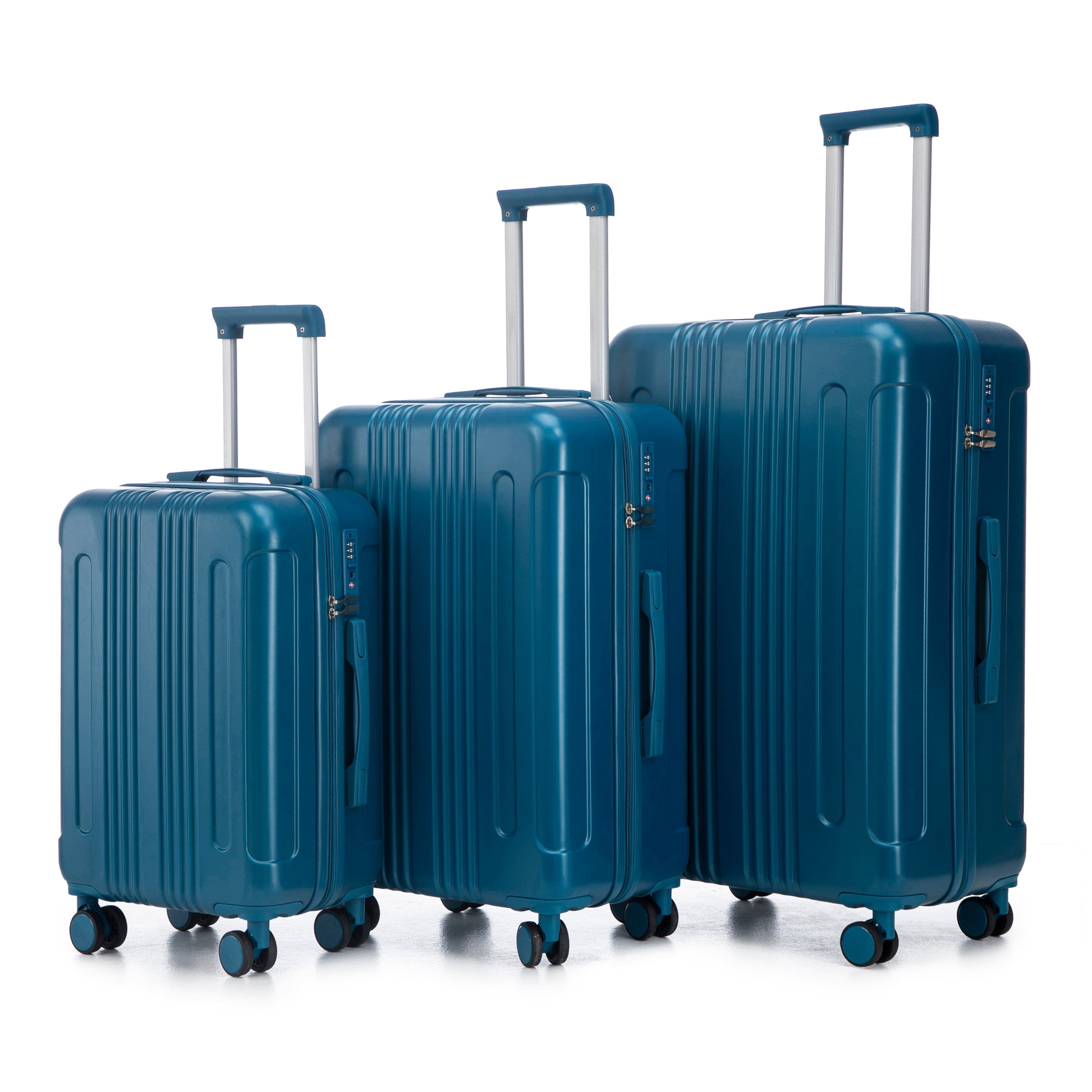 Ecooso - 20"/24"/28" 3-Piece ABS Hardshell Luggage Set with TSA Lock, Double Spinner Wheels, and Adjustable Handle - Dark Blue
