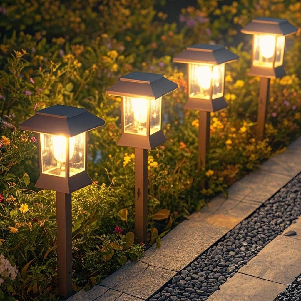 MOSZAR LLC - 6 Pack of Solar Pathway Lights with Hook, Waterproof IP65 - Brown
