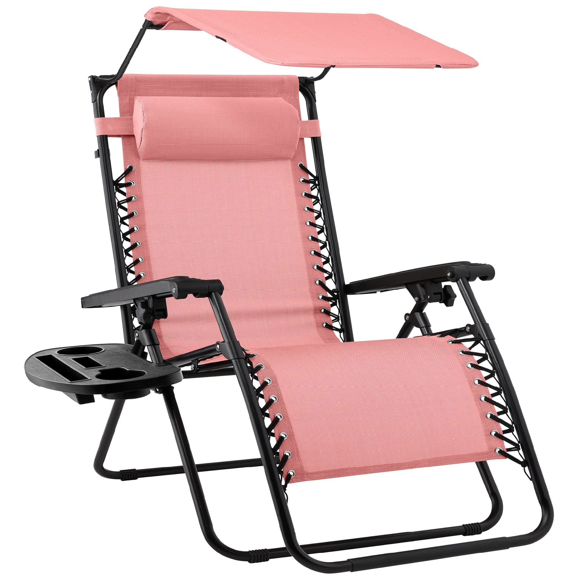 Best Choice Products - Folding Zero Gravity Recliner Patio Lounge Chair w/ Canopy Shade, Headrest, Tray - Pink