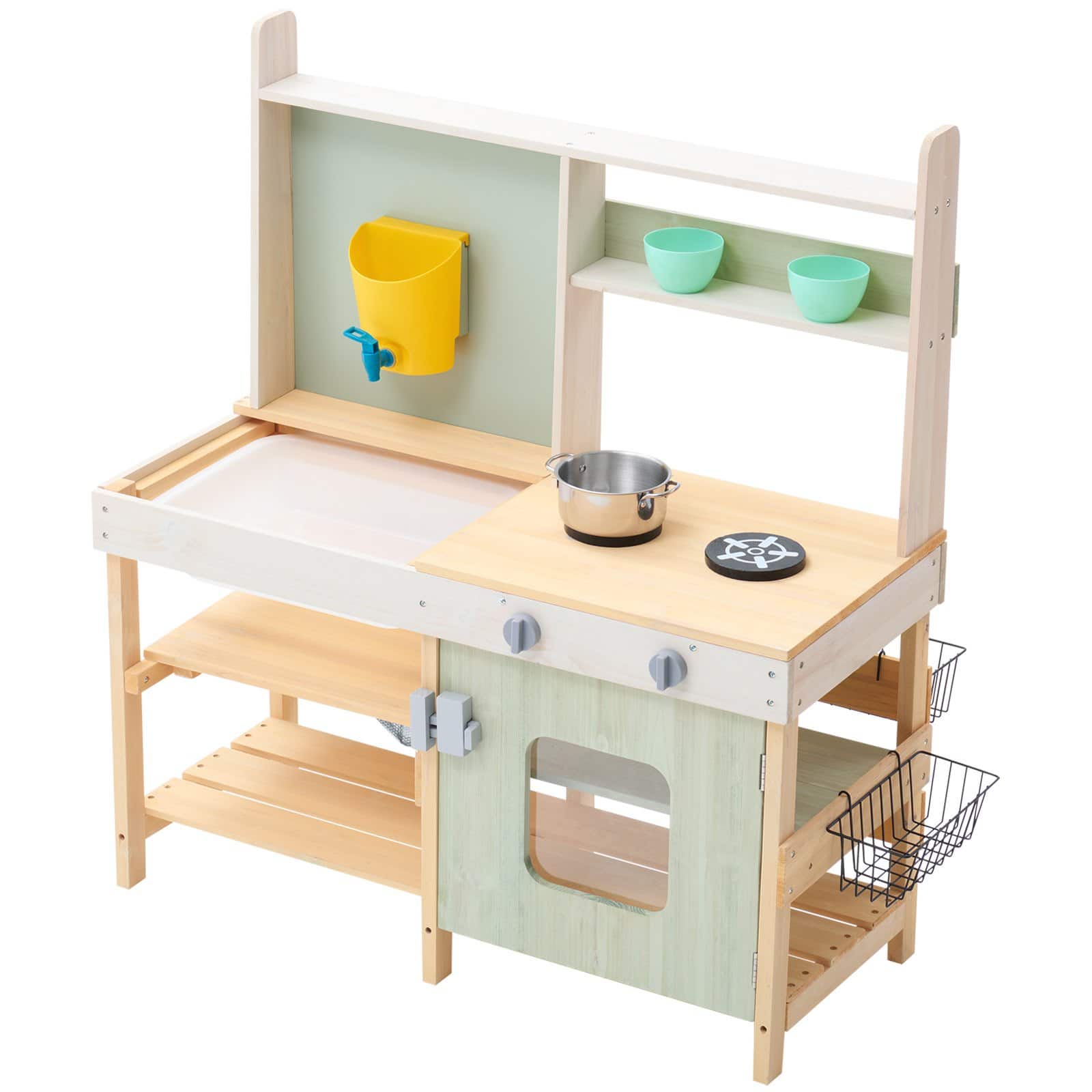 Glintex - Wooden Mud Kitchen for Kids Outdoor Playset, Pretend Kitchen with Stove, Tank, Faucet, Storage Bag & Cookware Pots
