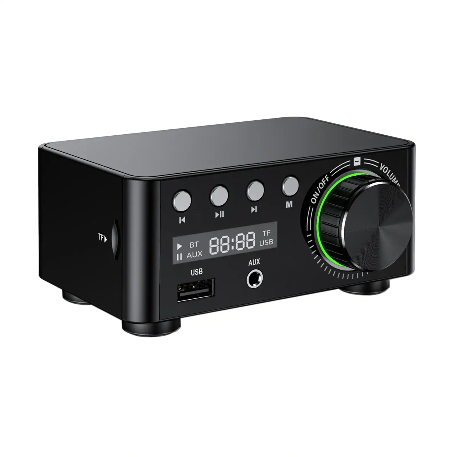 Topteng - HiFi Mini Bluetooth 5.0 Digital Power Amplifier 100W 2.0 Stereo USB/AUX/TF Card Input - Black