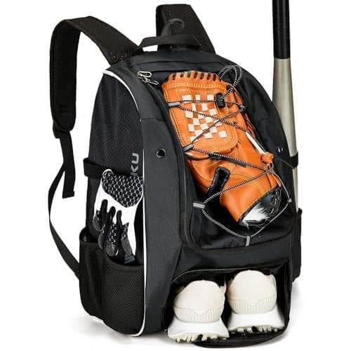 Stamp n Camp - Baseball Backpack Softball Bag For & Breathable T-ball Equipment Gear - Black-Oversize
