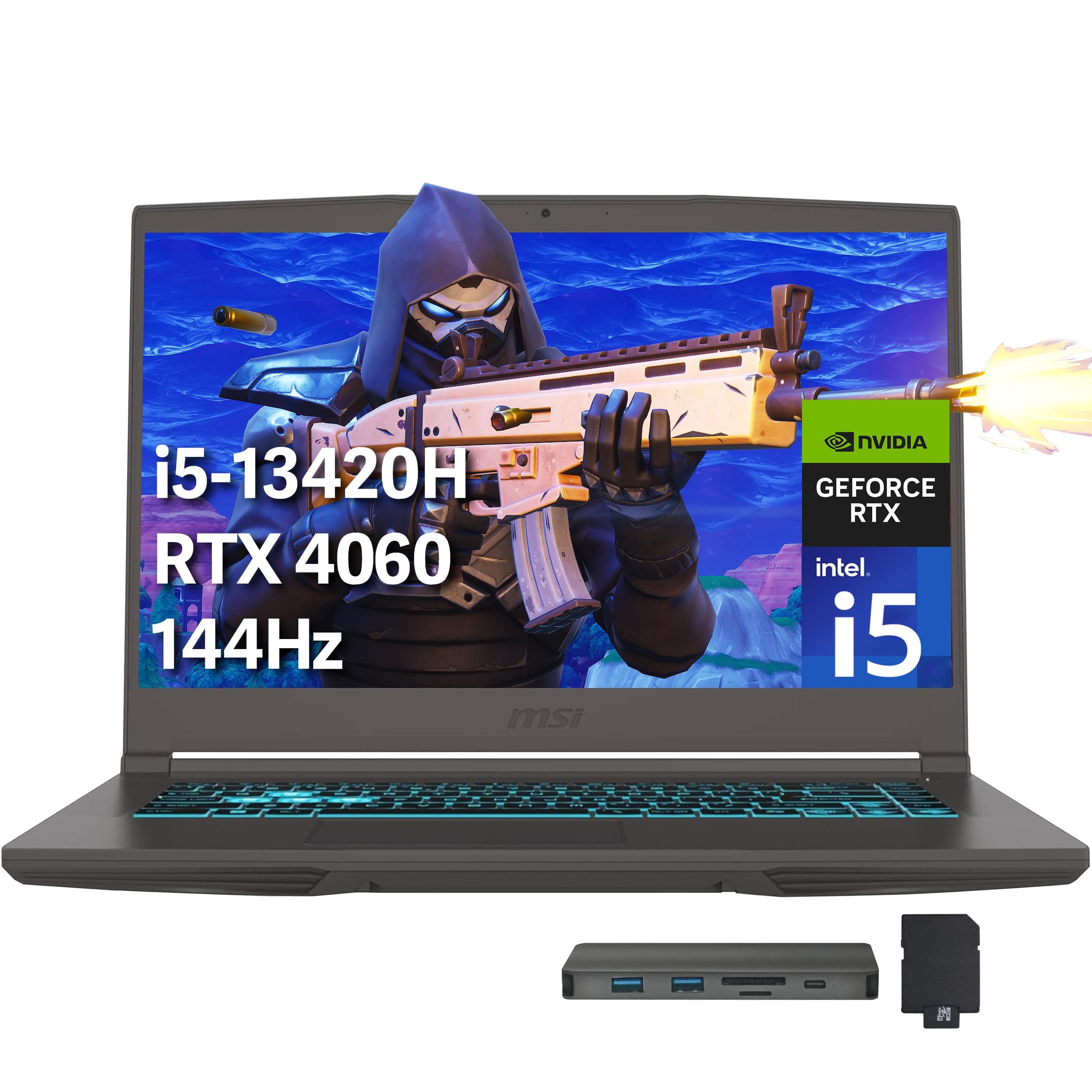 MSI - Thin 15 FHD 144Hz Gaming Laptop,Intel i5-13420H,GeForce RTX 4060,64GB RAM,4TB SSD+256GB Docking Station,Win 11Pro - Gray