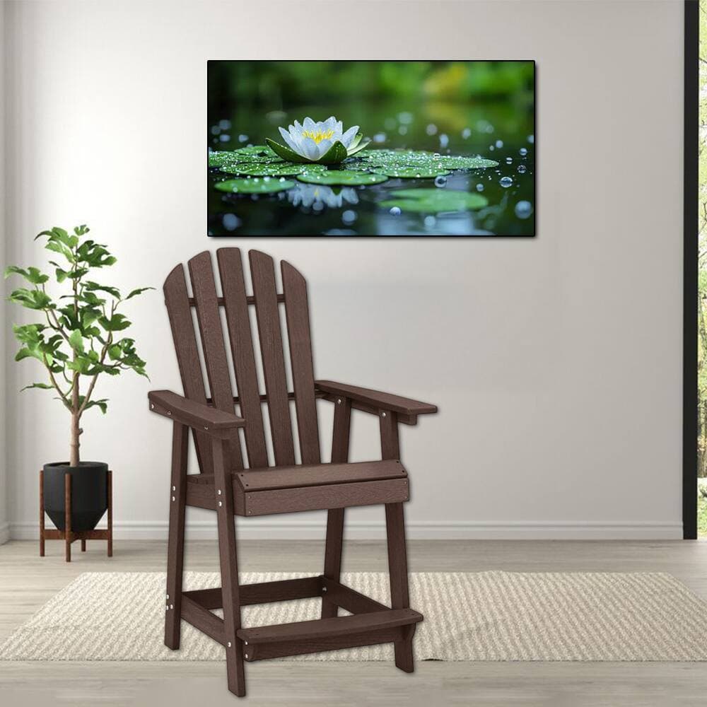 Hivvago - HDPE Outdoor and Indoor Chair with Armrests and Built-in Footrest - Brown