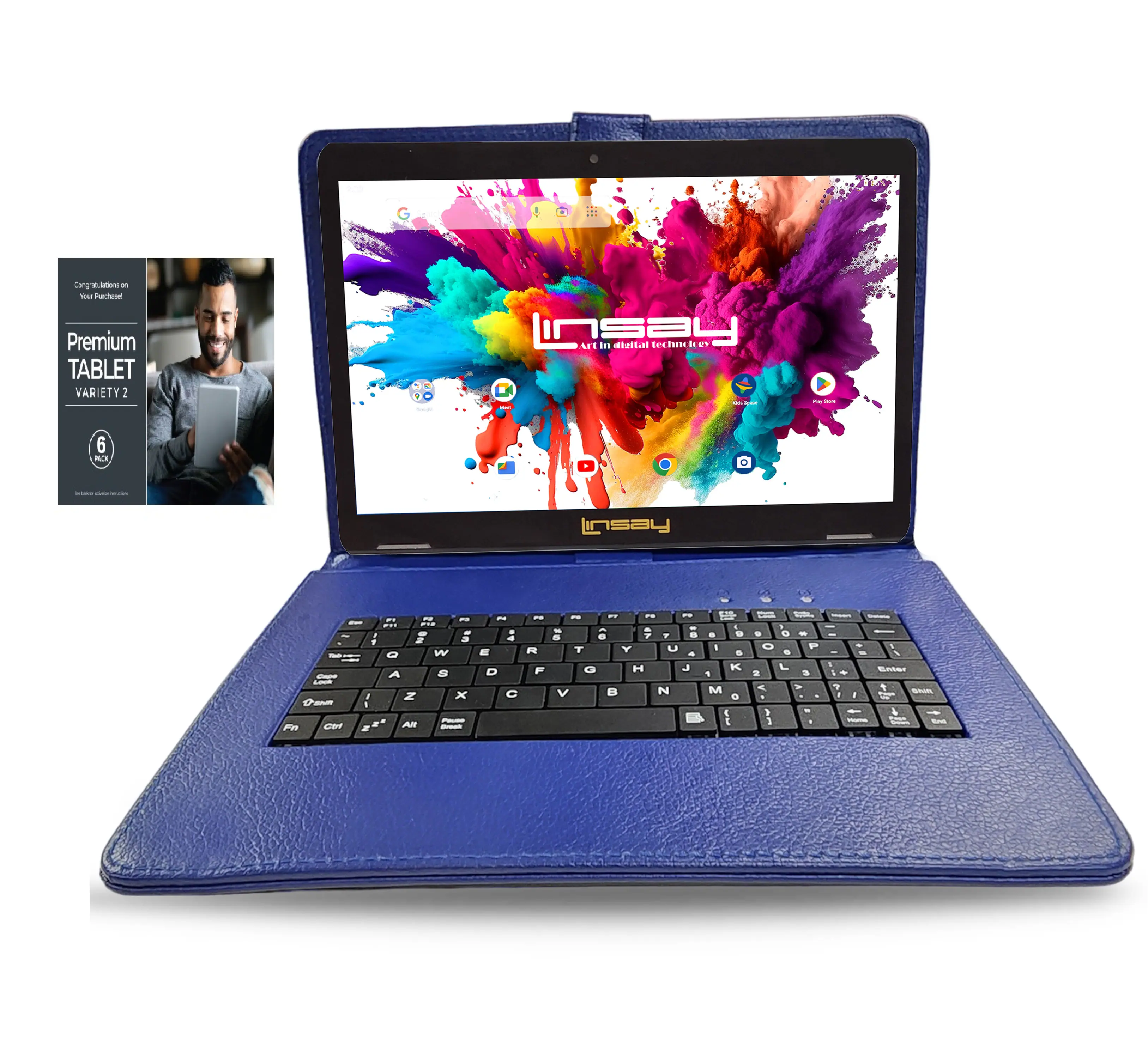 LINSAY - 10.1"Octa Core 128GB Storage Android 15 Tablet with Style Keyboard Premium TABLET Variety Applications - Blue