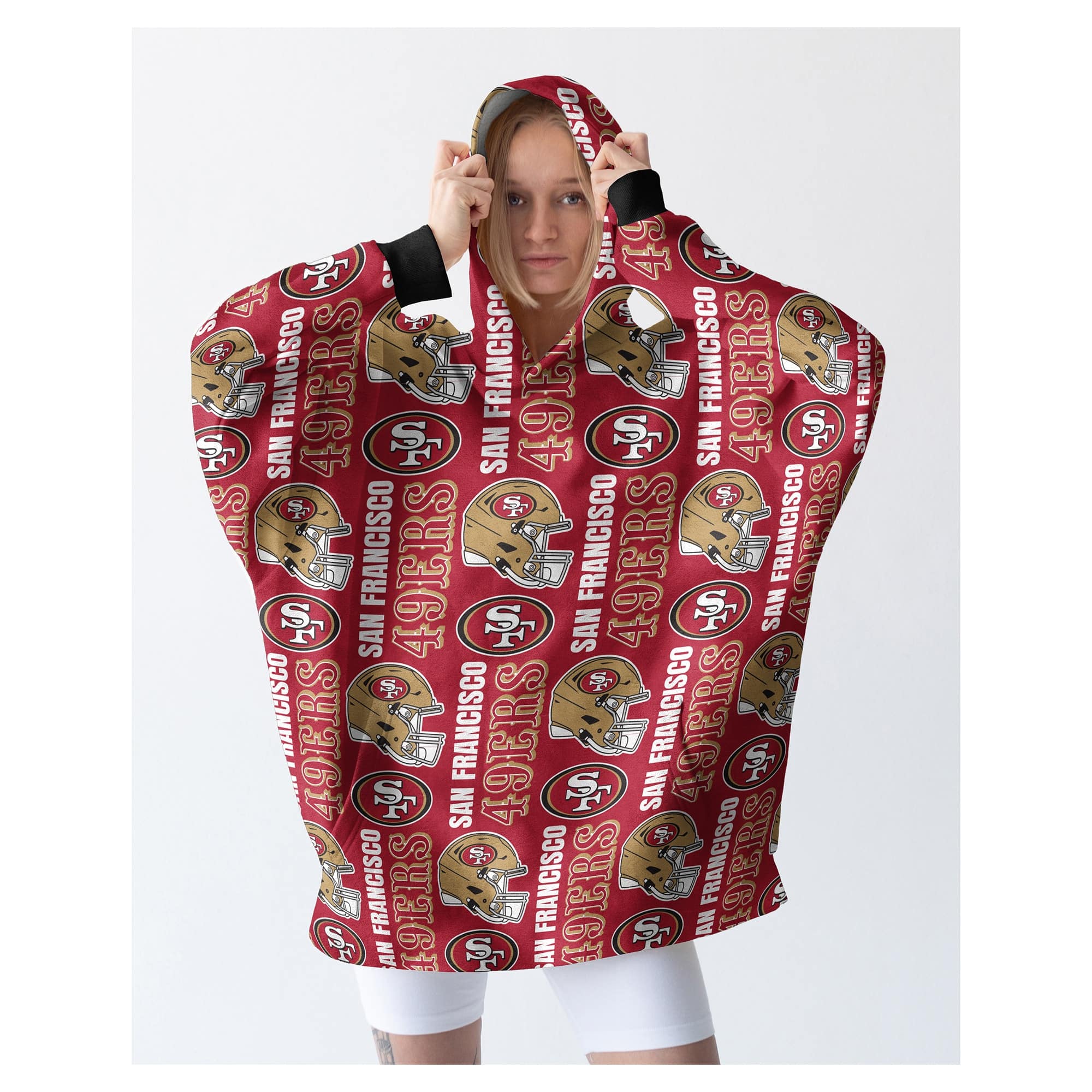 Pegasus - San Francisco 49ers Homefield Repeat Logo Wearable Hooded Blanket - Multicolor