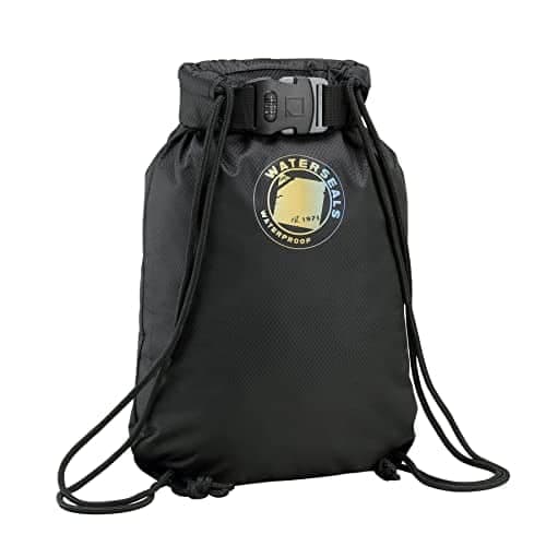 Stamp n Camp - Waterseals Cinch Locking Backpack | Waterproof Drawstring Bag Anti-theft Combination Lock For Men & Women - Black