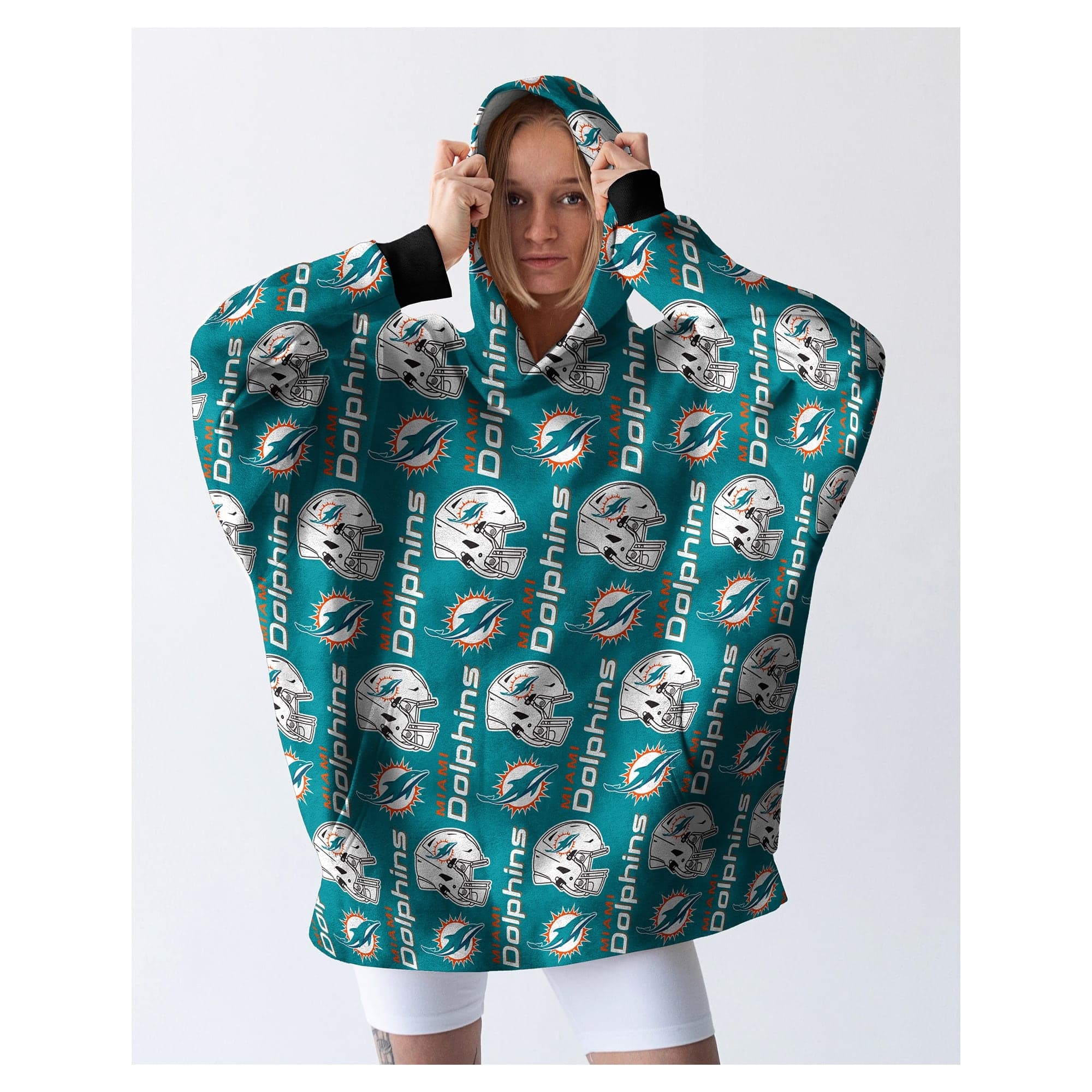 Pegasus - Miami Dolphins Homefield Repeat Logo Wearable Hooded Blanket - Multicolor