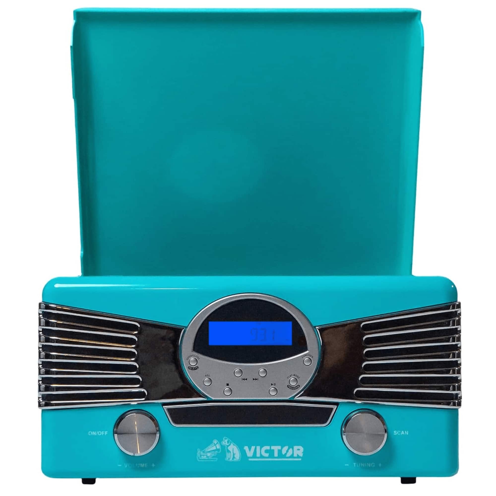 Victor Audio - Diner 7-in-1 Turntable Music Center with CD & MP3 Player and Bluetooth Function - Turquoise