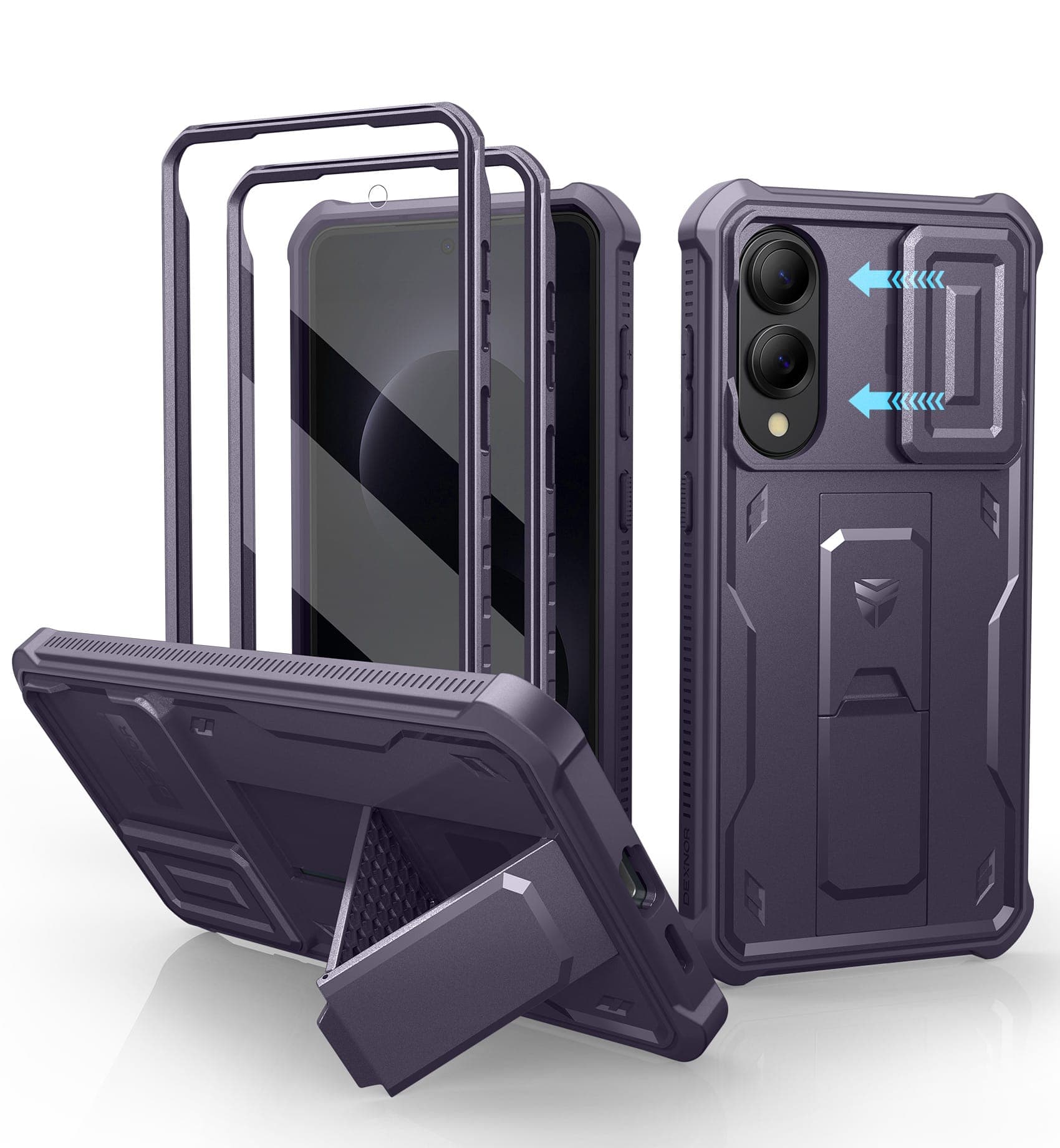dexnor - for Samsung S25 Edge Case with Camera Cover&2 Front Frames&Built-in Screen Protector & Kickstand - Phantom Purple