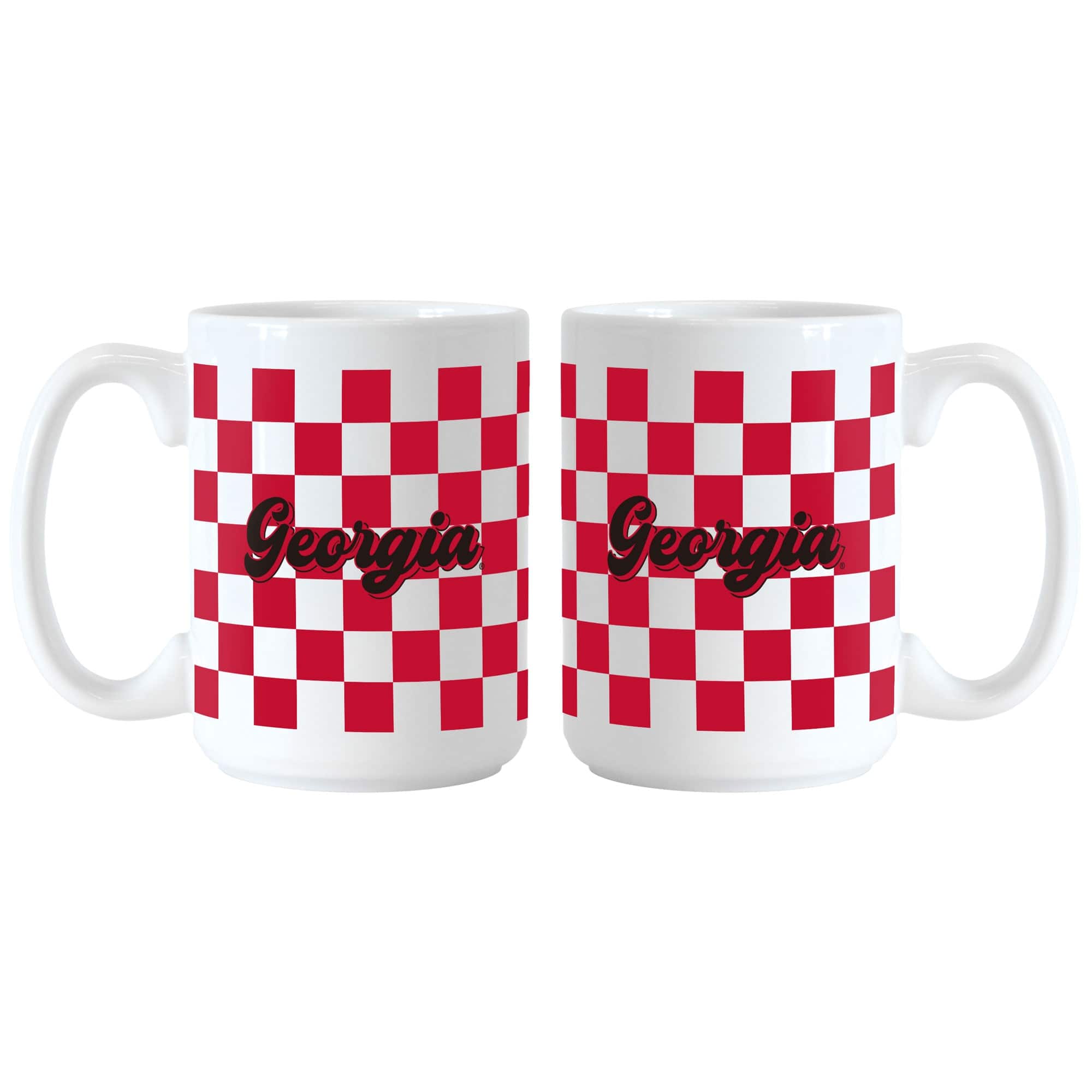 Logo Brands - Georgia Bulldogs 2-Pack 15oz. Checkered Wordmark Mug Set - Multicolor