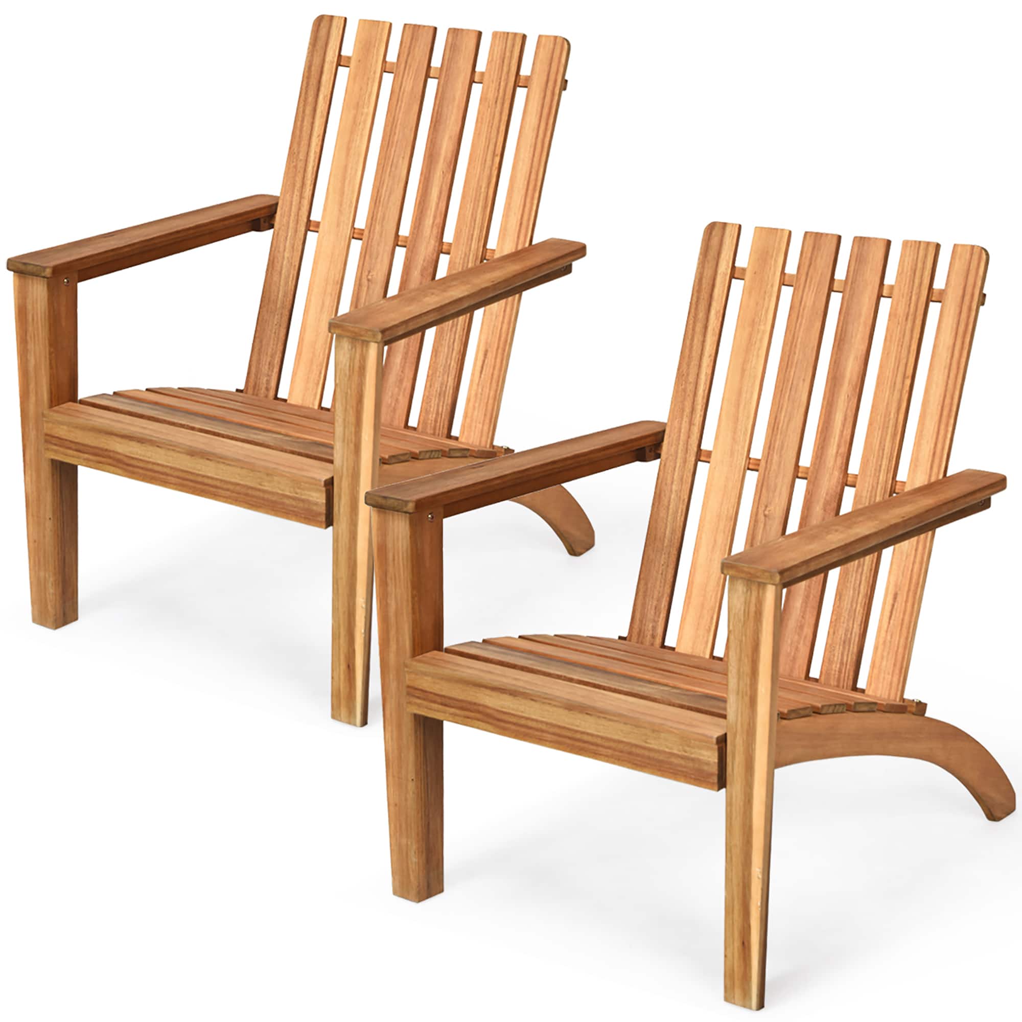 Costway - 2PCS Patio Acacia Wood Adirondack Chair Lounge Armchair sturdy Outdoor Garden - Natural