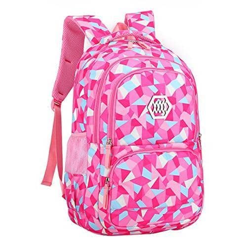 Cozy Serene - Girl Geometric Printed Primary Junior High University School Bag Bookbag 3pcs Backpack Sets(2# Pink-3pcs 35 L) - 2# Rose-35 L