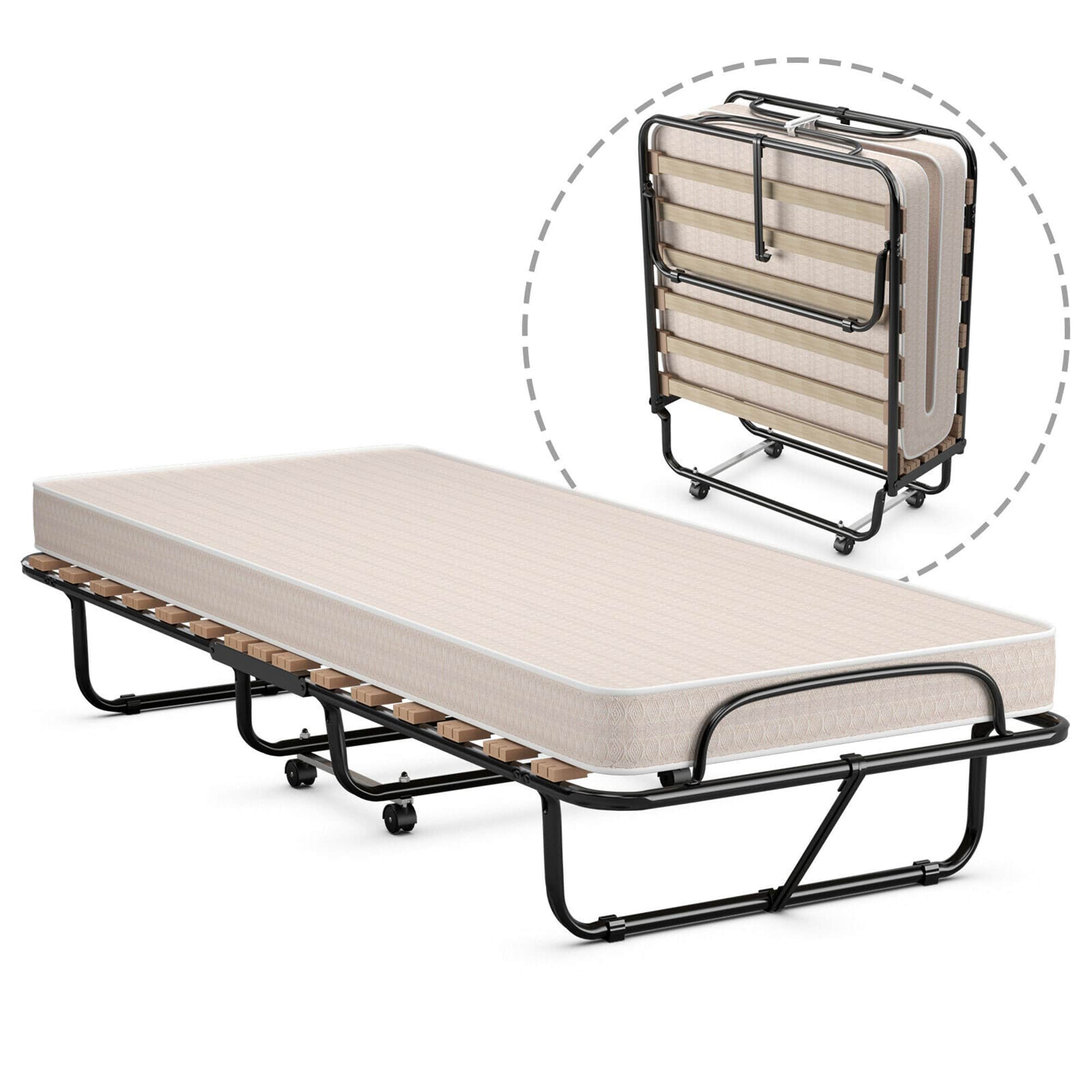 Gymax - Folding Bed Rollaway Extra Guest W/ Memory Foam Mattress Made in Italy - Beige