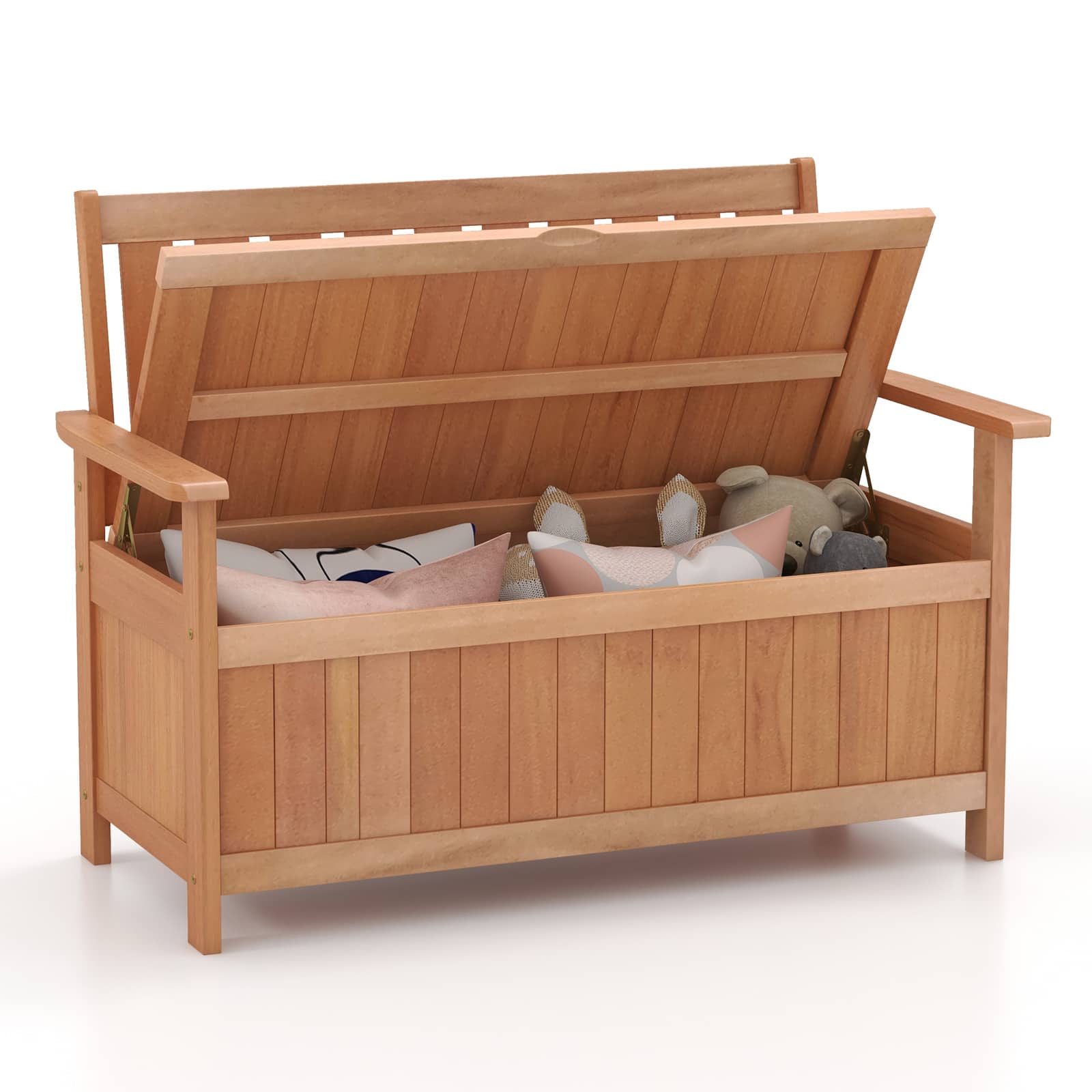 Gymax - 48'' Storage Bench Wood Loveseat w/ Slatted Backrest for Backyard Patio - Natural