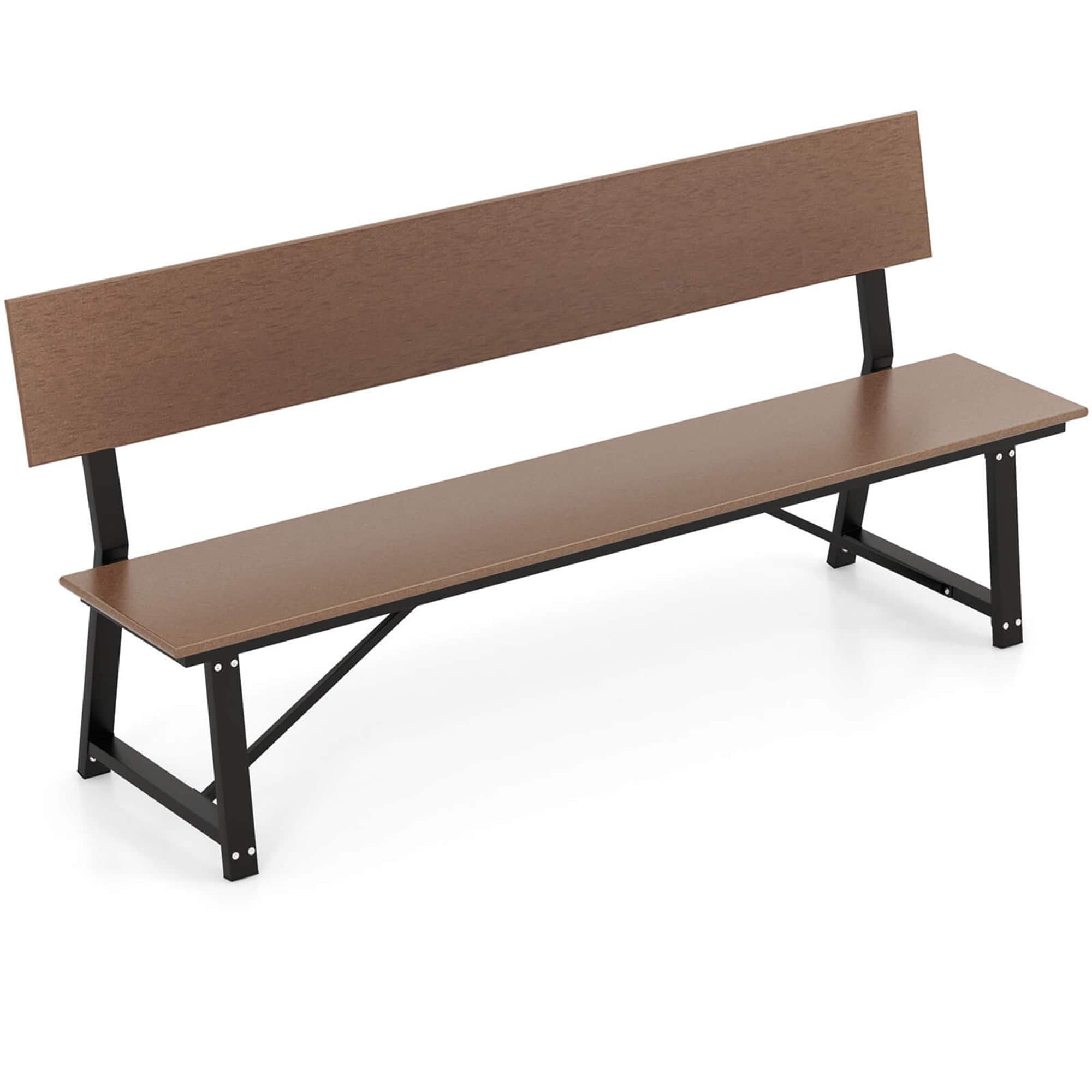 Costway - 1 PCS 4-Person Bench with All-Weather HDPE Seat & Back Heavy-Duty Metal Support - Brown