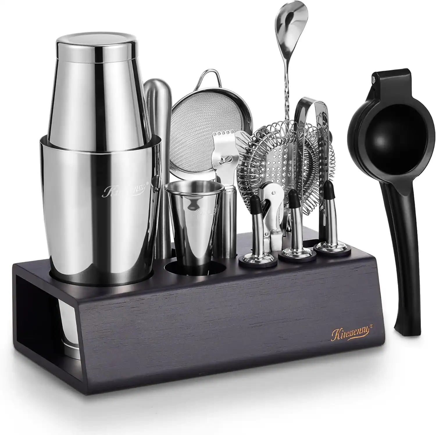 KITESSENSU - Boston Shaker Set Mixology Bartender Kit Premium Cocktail Shaker Kit with Stand Professional Home Bar Tools Accessories - sliver