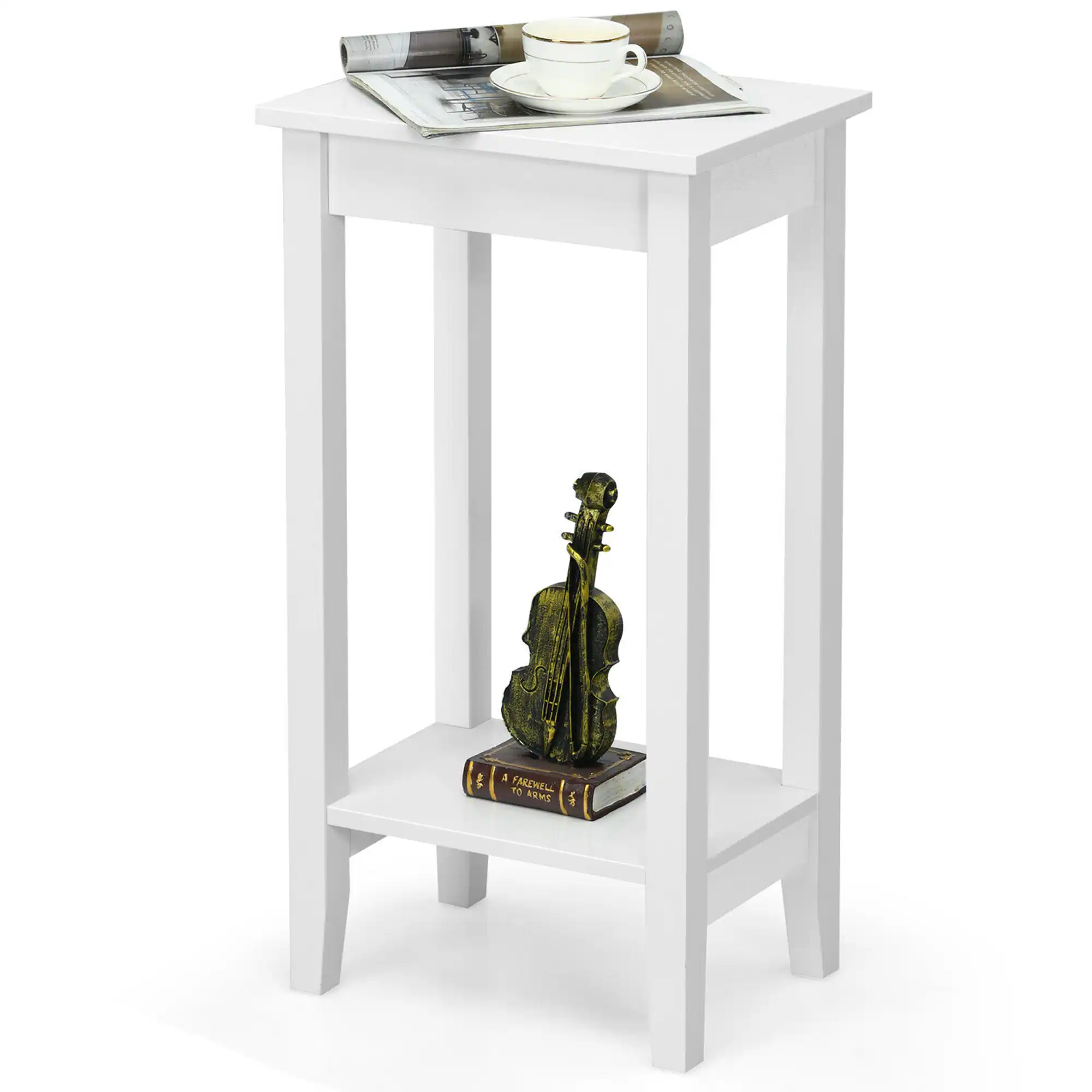 Gymax - 2-Tier Nightstand End Side Table Coffee Table Wooden Legs Bedroom - White