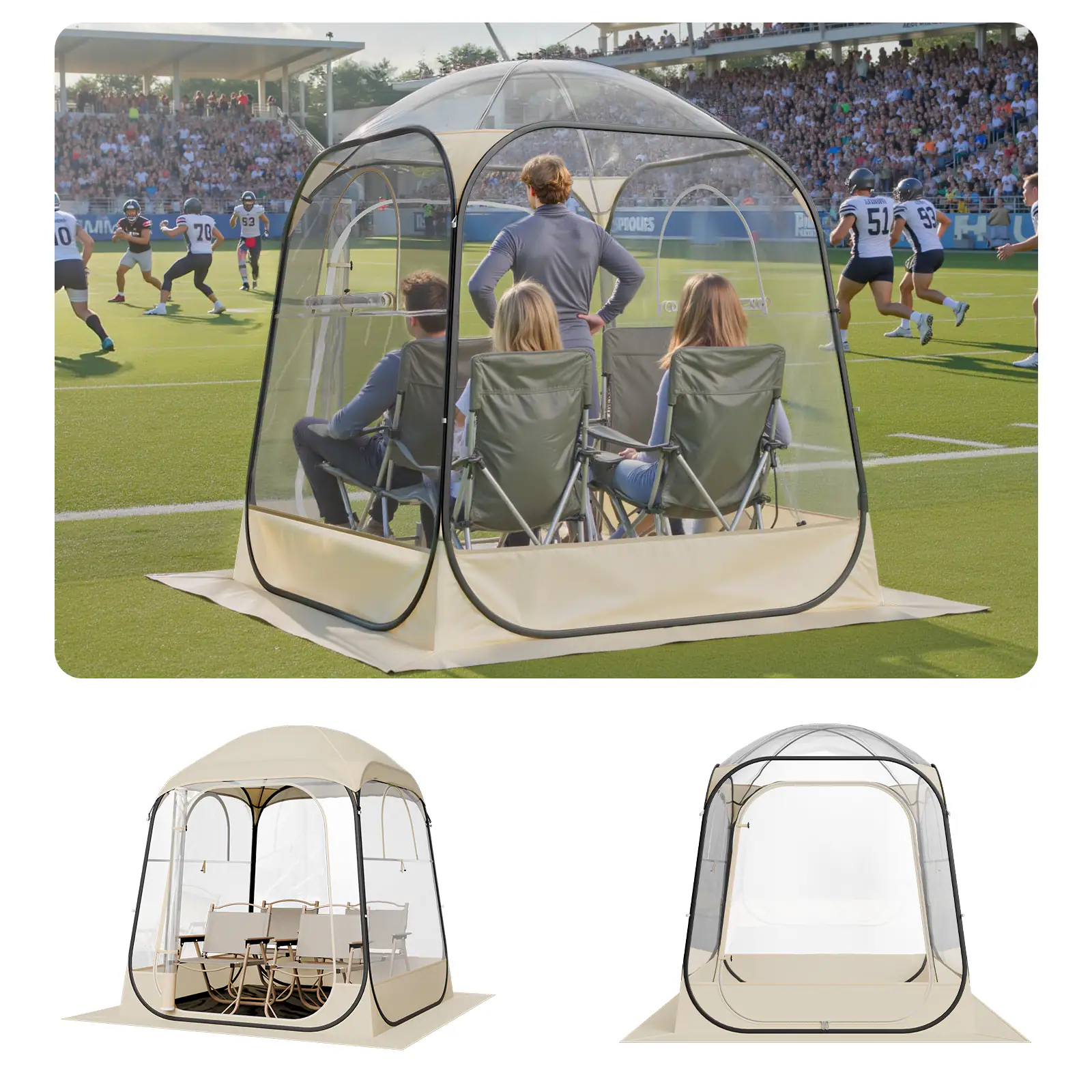 VEVOR - Pop up Sports Tent, 63x63 in Clear Bubble Tent for 2-4 Persons, Waterproof Outdoor Pod with Floor Mat & Top Cover - Transparent