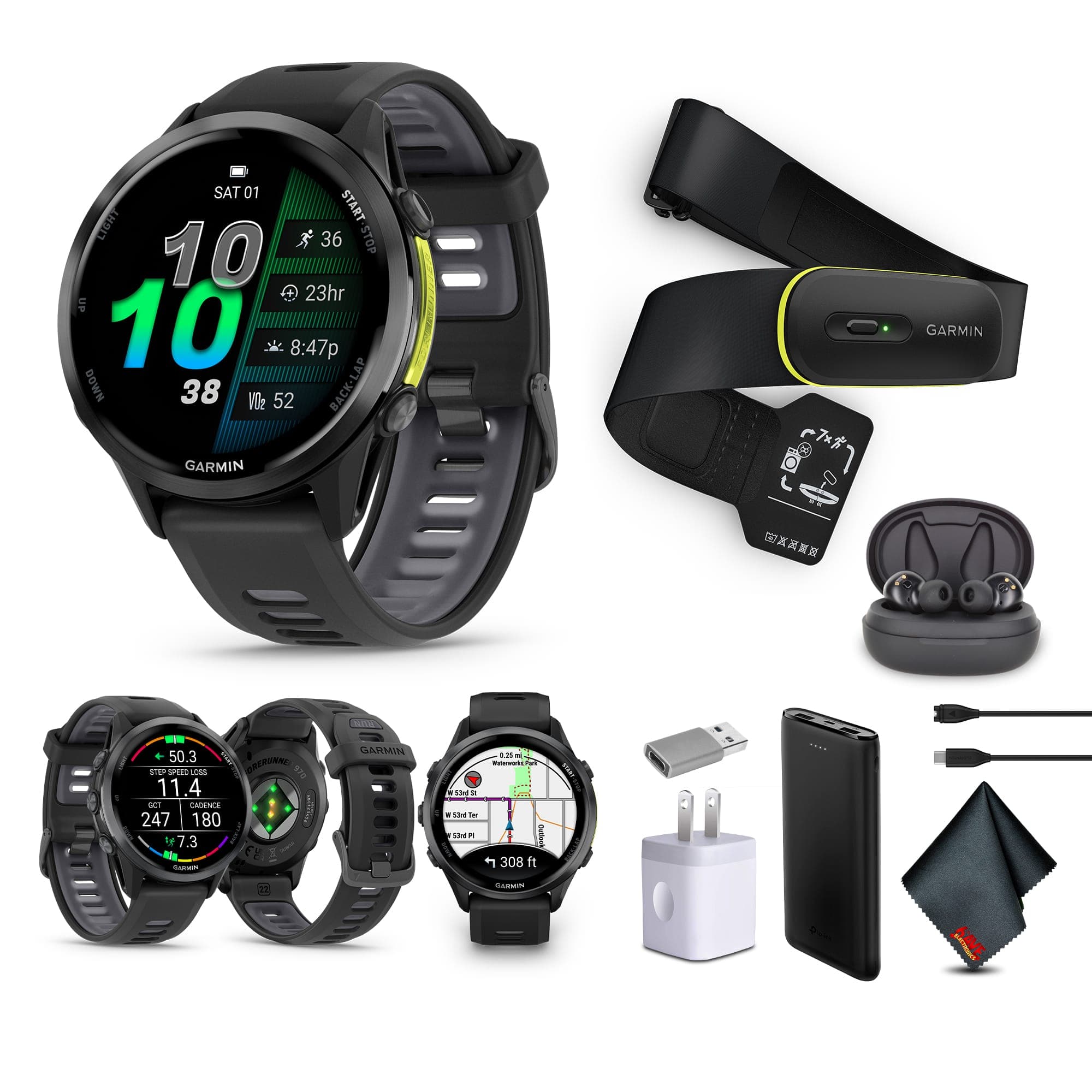 Garmin - Forerunner 970, Black/Amp Yellow , Air Pro TWS Truly Wireless EarBuds - Carbon Gray DLC Titanium - (2025)