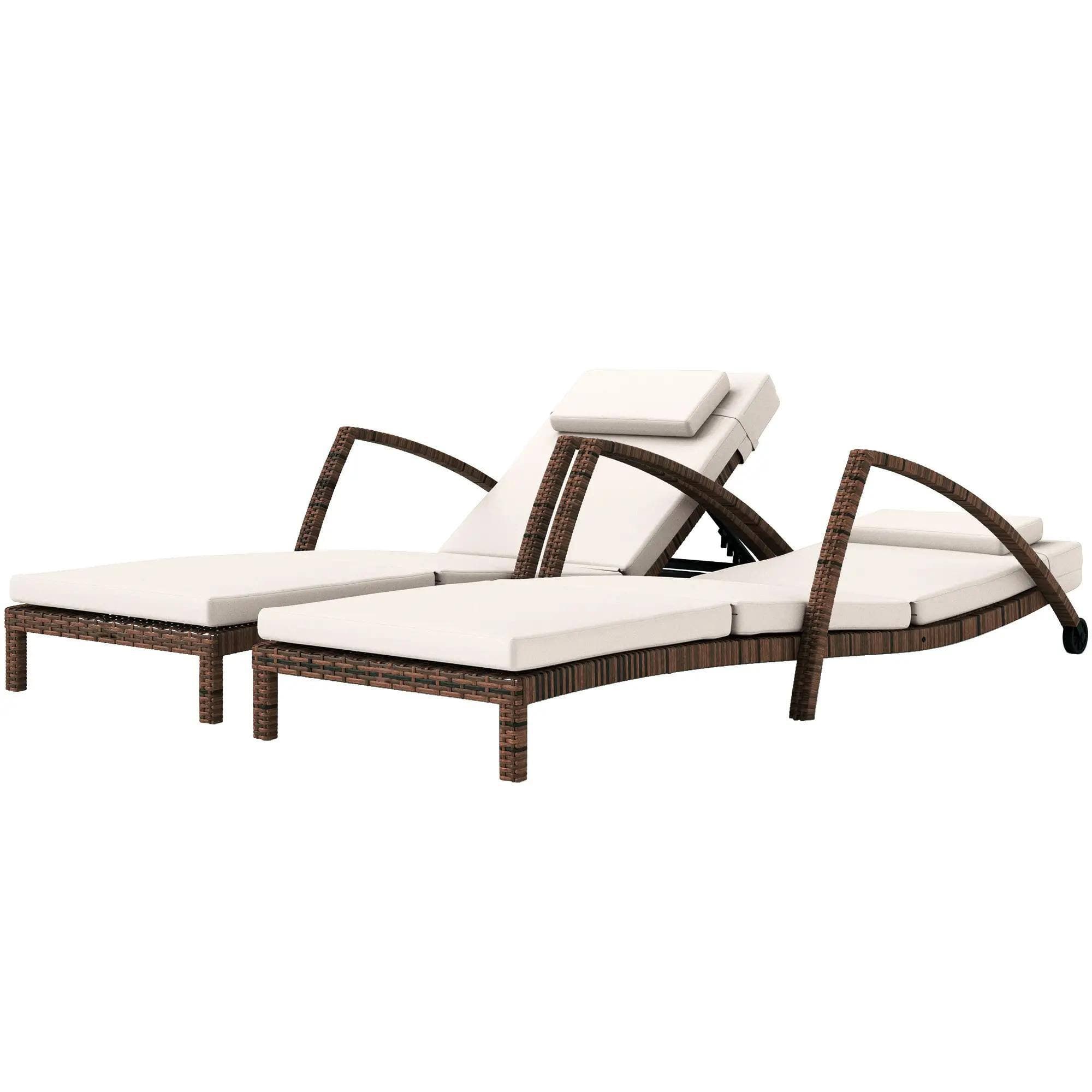 Spaco - Wicker Chaise Lounge Set, Outdoor Recliners, Adjustable Back, Cushion - Beige