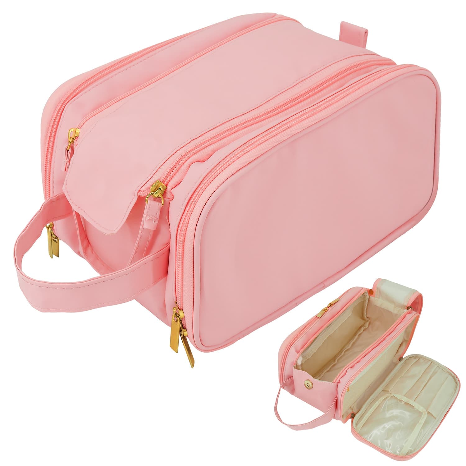 Mber - Makeup Bag Travel Toiletry Bag Travel, Zipper Cosmetic Bags Organizer for Skincare & Toiletries Travel Bag - Pink