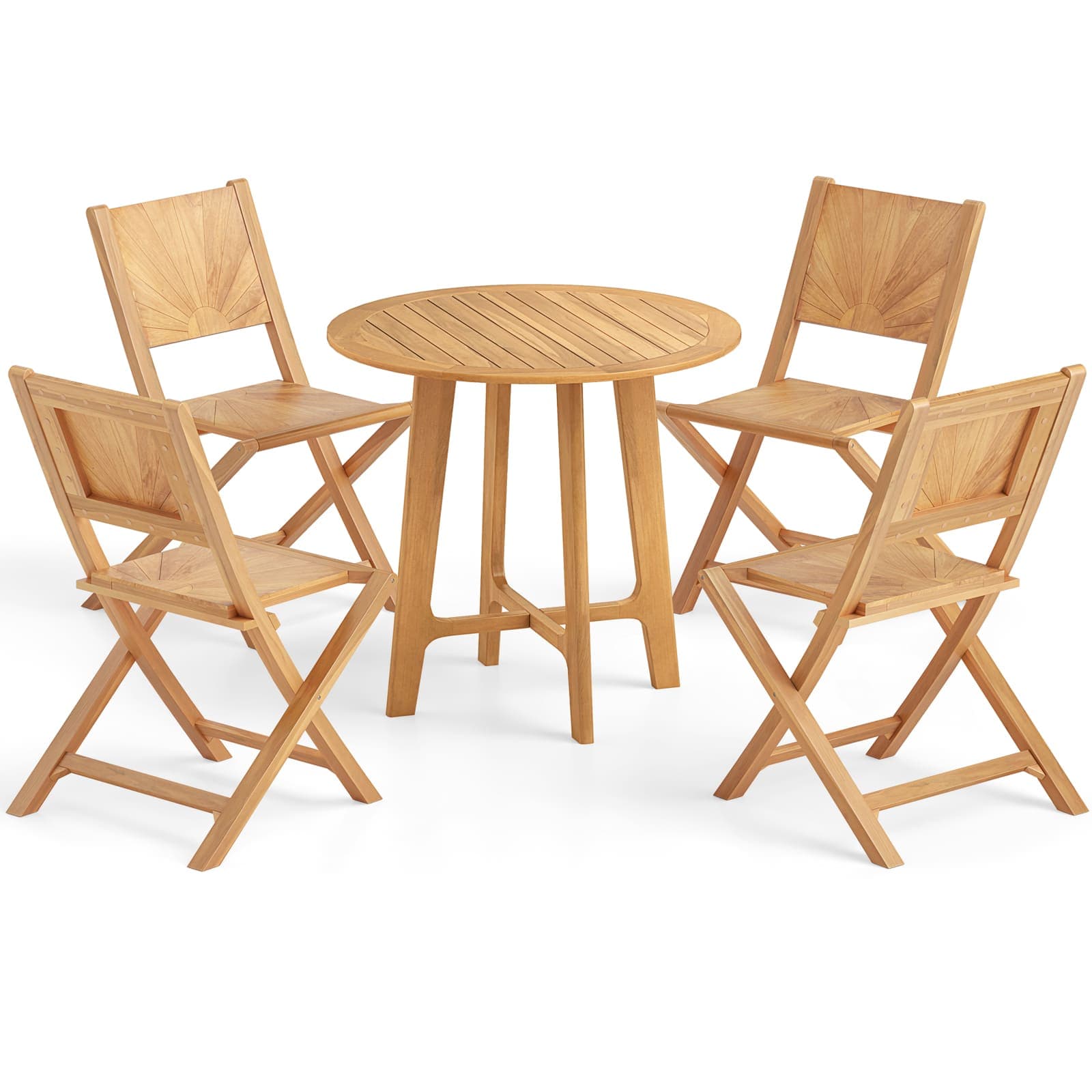 Gymax - 31.5'' Patio Dining Table Round Teak Wood Dining Table w/ Slatted Tabletop Garden - Natural