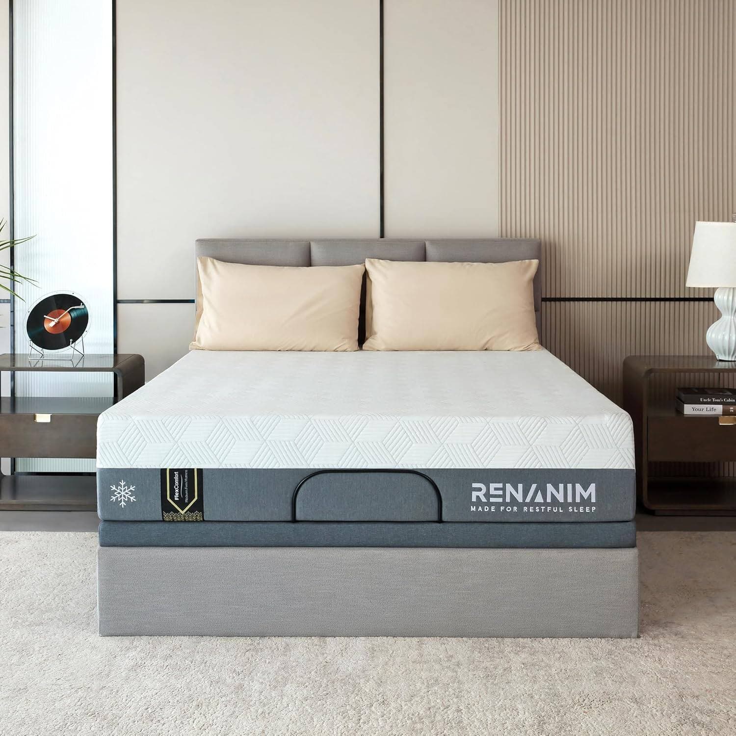 Renanim - Cal King 14" Cooling Gel Memory Foam Medium Soft Mattress in Box, Breathable Bed Mattress for Cooler & Supportive Sleep - Gray