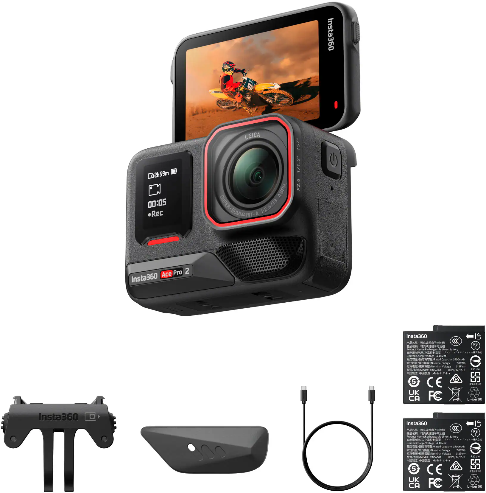 Insta360 - ACE PRO 2 Waterproof Action Camera with Dual Battery - Black