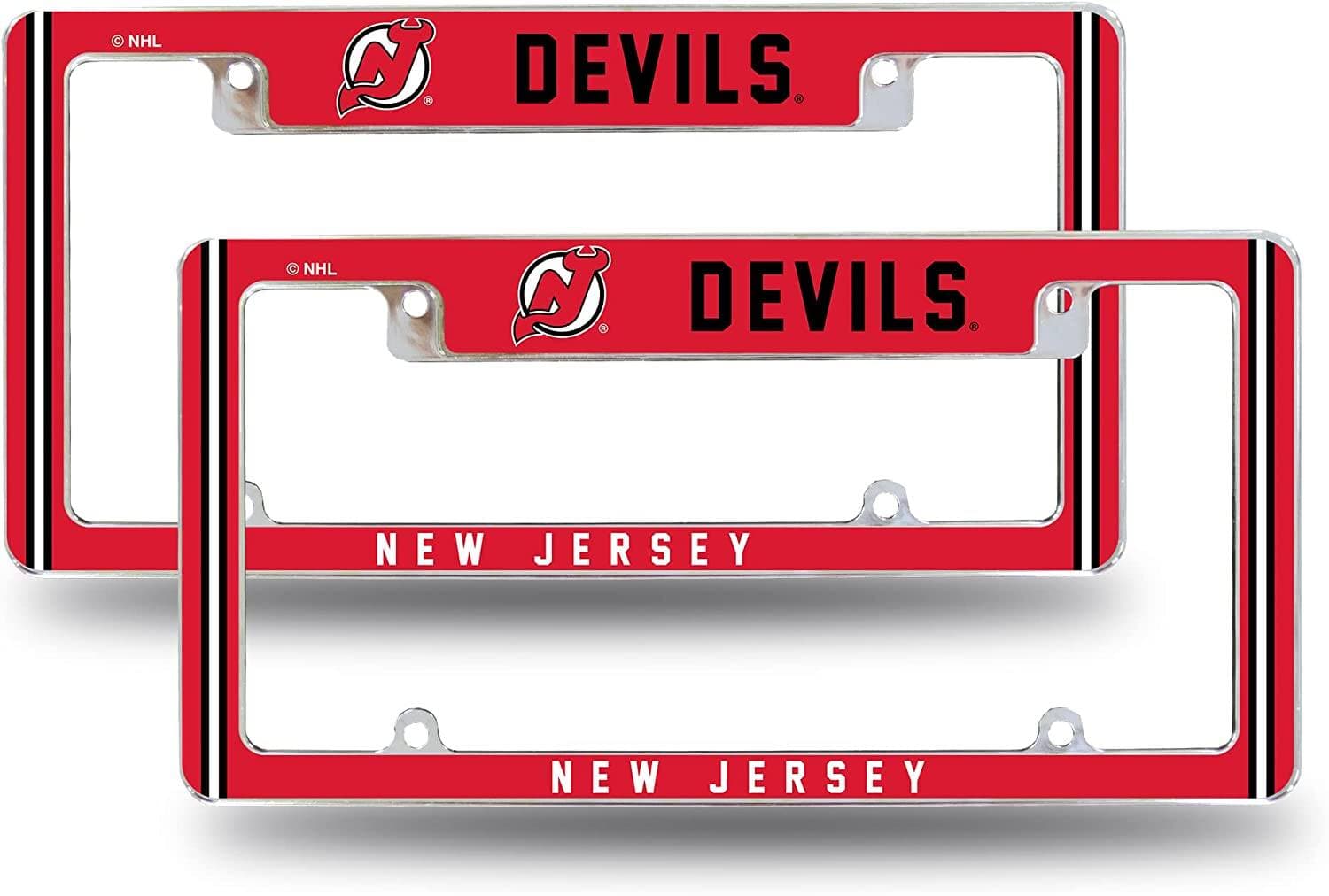 Rico Industries - New Jersey NHL Devils (Set of 2) Chrome Metal License Plate Frames with Bold Full Frame Design - Multi