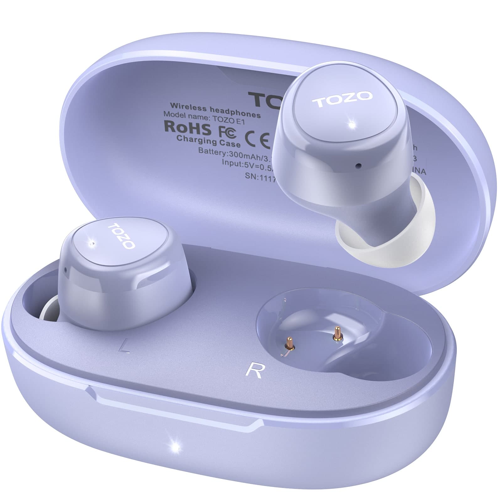 TOZO - E1 Auriculares Inalámbricos, Micrófono Integrado, Llamadas Claras, Bluetooth 5.3, IPX6, 30H de Reproducción, 32 EQ - Púrpura