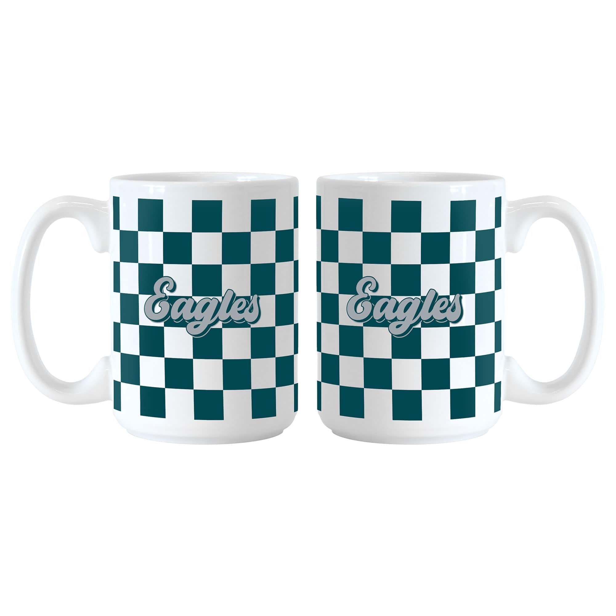Logo Brands - Philadelphia Eagles 2-Pack 15oz. Checkered Wordmark Mug Set - Multicolor