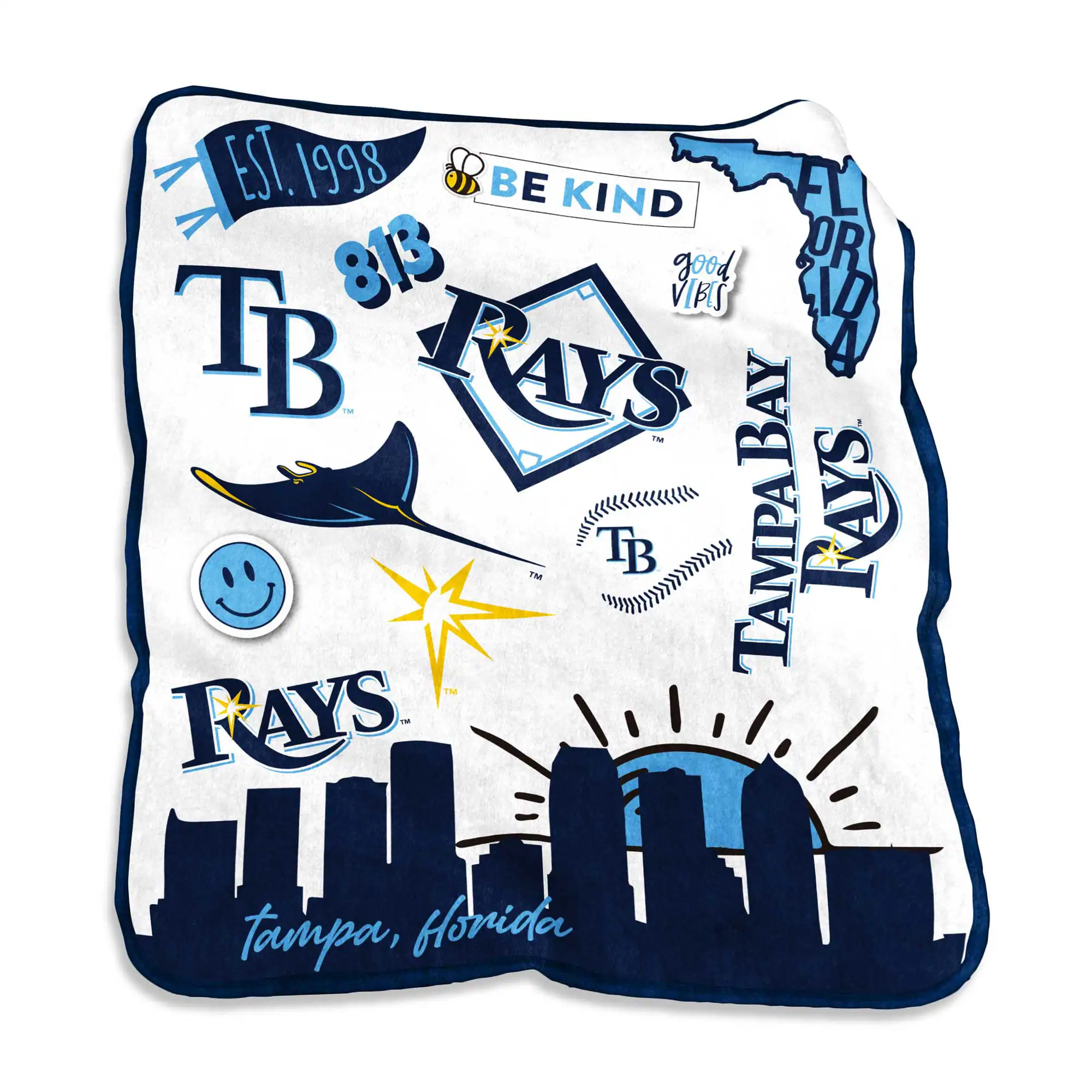 Logo Brands - Tampa Bay Rays 50'' x 60'' Native Raschel Plush Throw Blanket - Multicolor