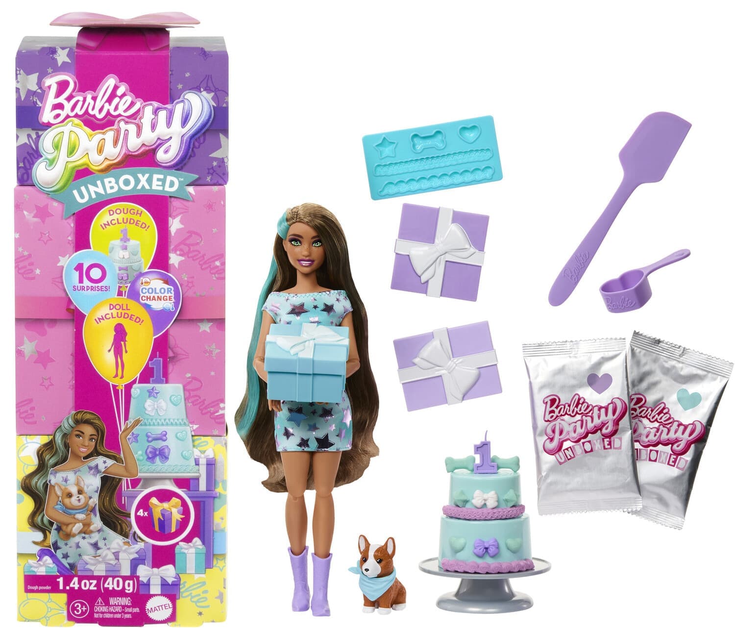 Mattel - Barbie Party Unboxed Doll & Accessories, Pet Birthday Series, Party Stars Set - Collectibles - Multicolor