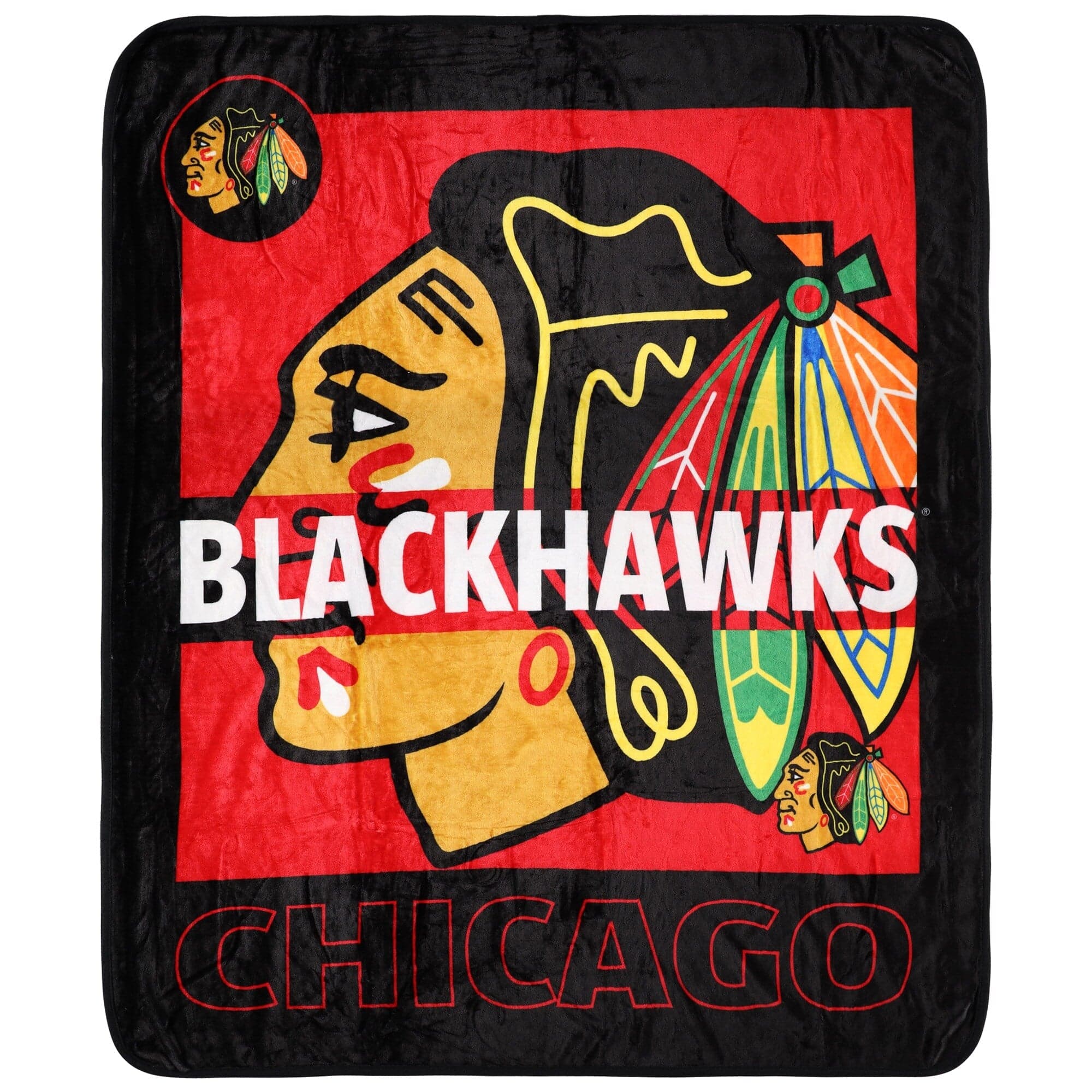 Logo Brands - Chicago Blackhawks 50'' x 60'' Raschel Blanket - Multicolor