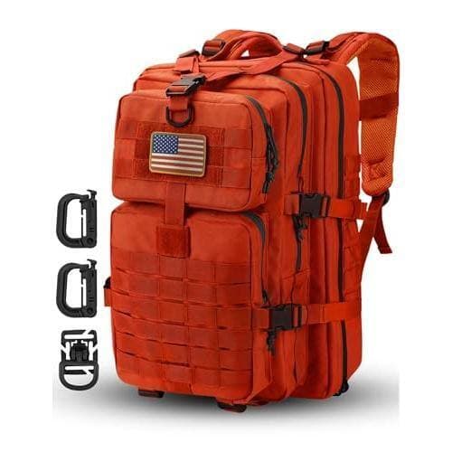 Stamp n Camp - Molle Assault Backpack Army Camping Rucksack 3-day Pack Trip W/usa Flag Patch D-rings Black - Orange-40L