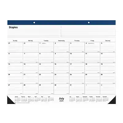 2025-2026 Staples 22" x 17" Academic Monthly Desk Pad Calendar, Navy (ST59497-25) - Blue