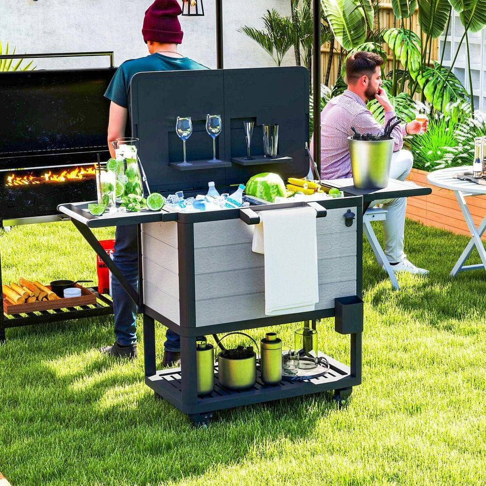 Resenkos - 104 Quart Outdoor Cooler Cart, Rolling Ice Chest with Bottle Opener, Shelves and Wheels - Gray