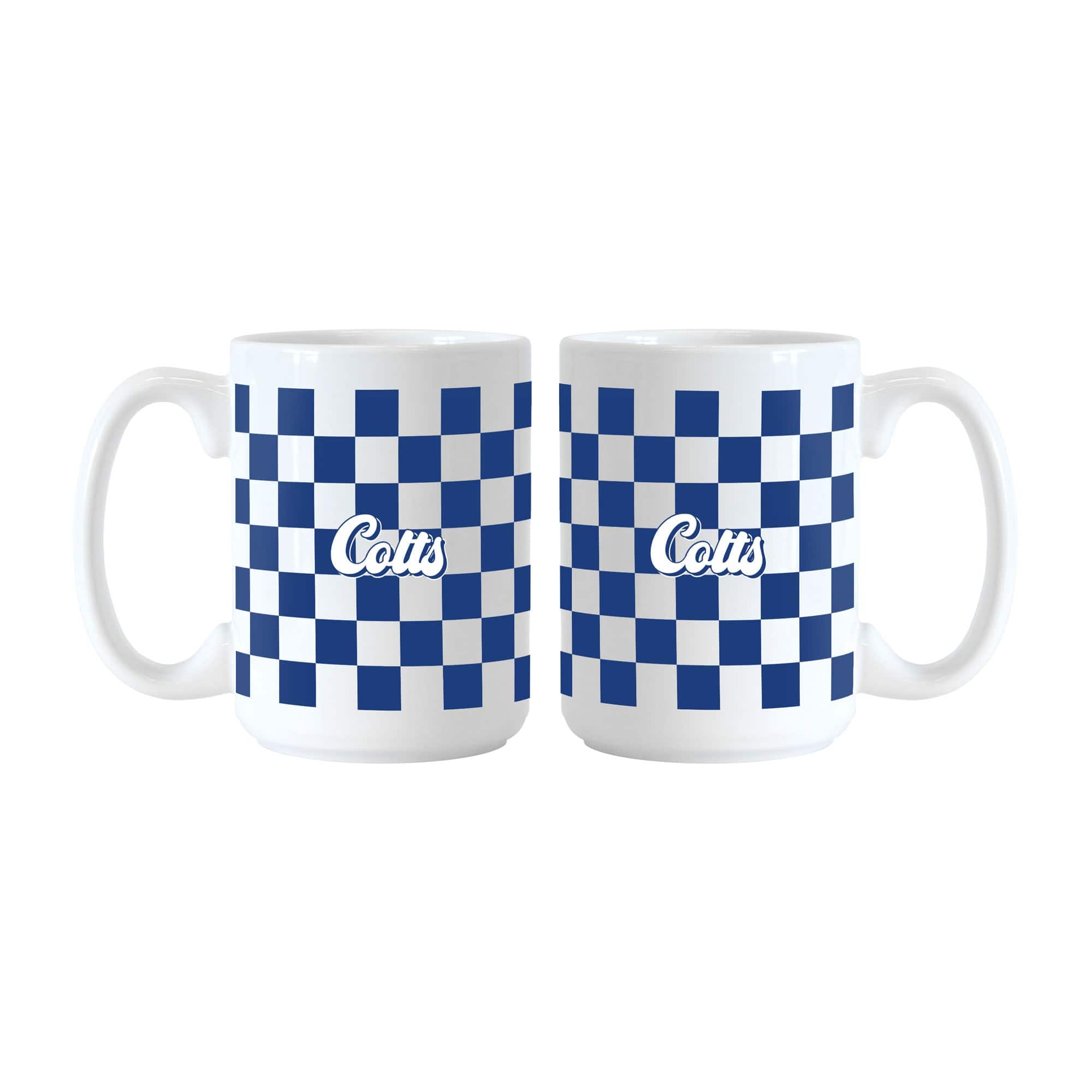 Logo Brands - Indianapolis Colts 2-Pack 15oz. Checkered Wordmark Mug Set - Multicolor