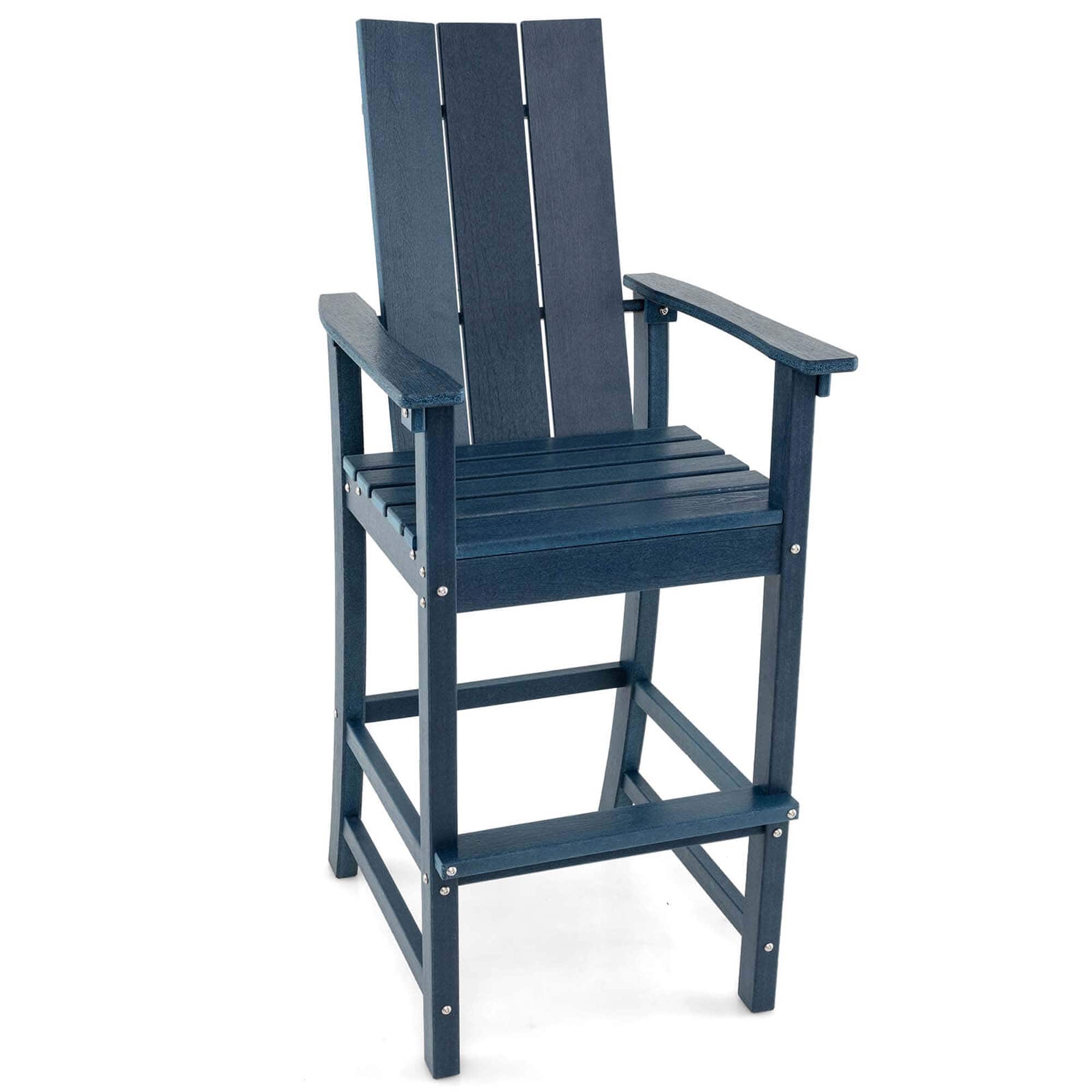 Costway - Tall Adirondack Chair with Ergonomic Backrest Armrests & Footrest for Backyard - Navy