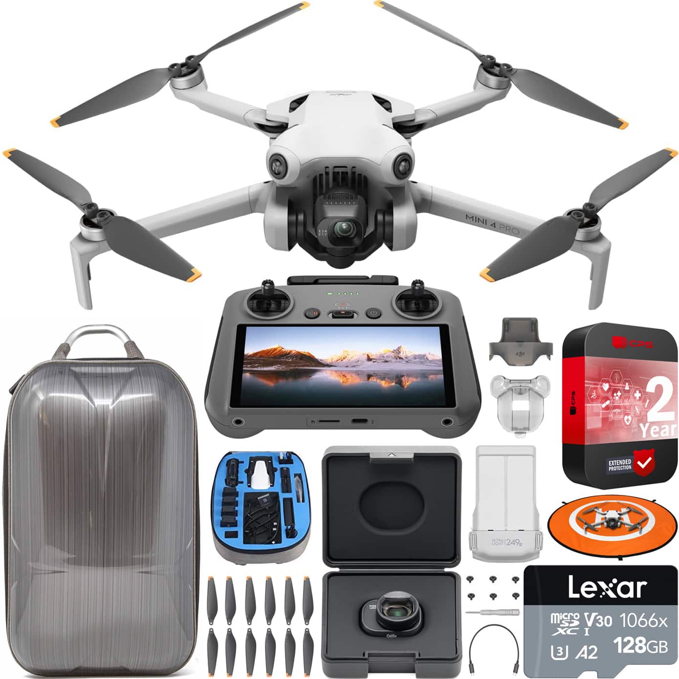 DJI - Mini 4 Pro Drone Quadcopter with RC 2 Remote + Wide Angle Lens Accessory Bundle