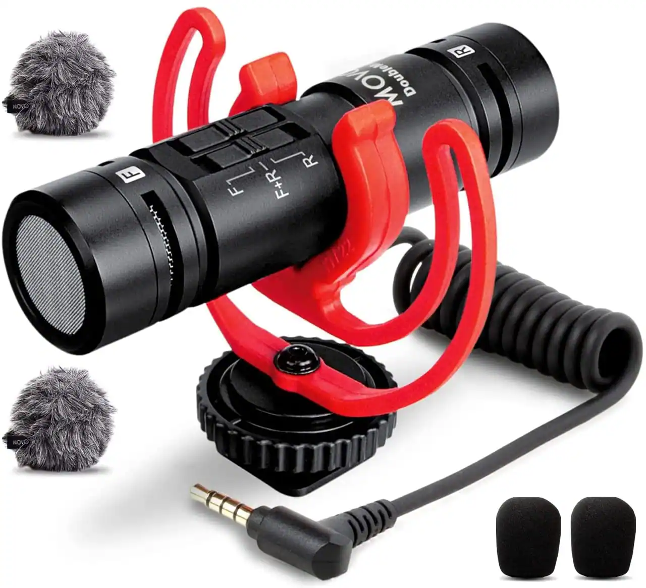 MOVO - DoubleMic V2 Two-Sided Shotgun Mic for Camera Vlogging - Dual Capsule Microphone for DSLR and Mirrorless Cameras