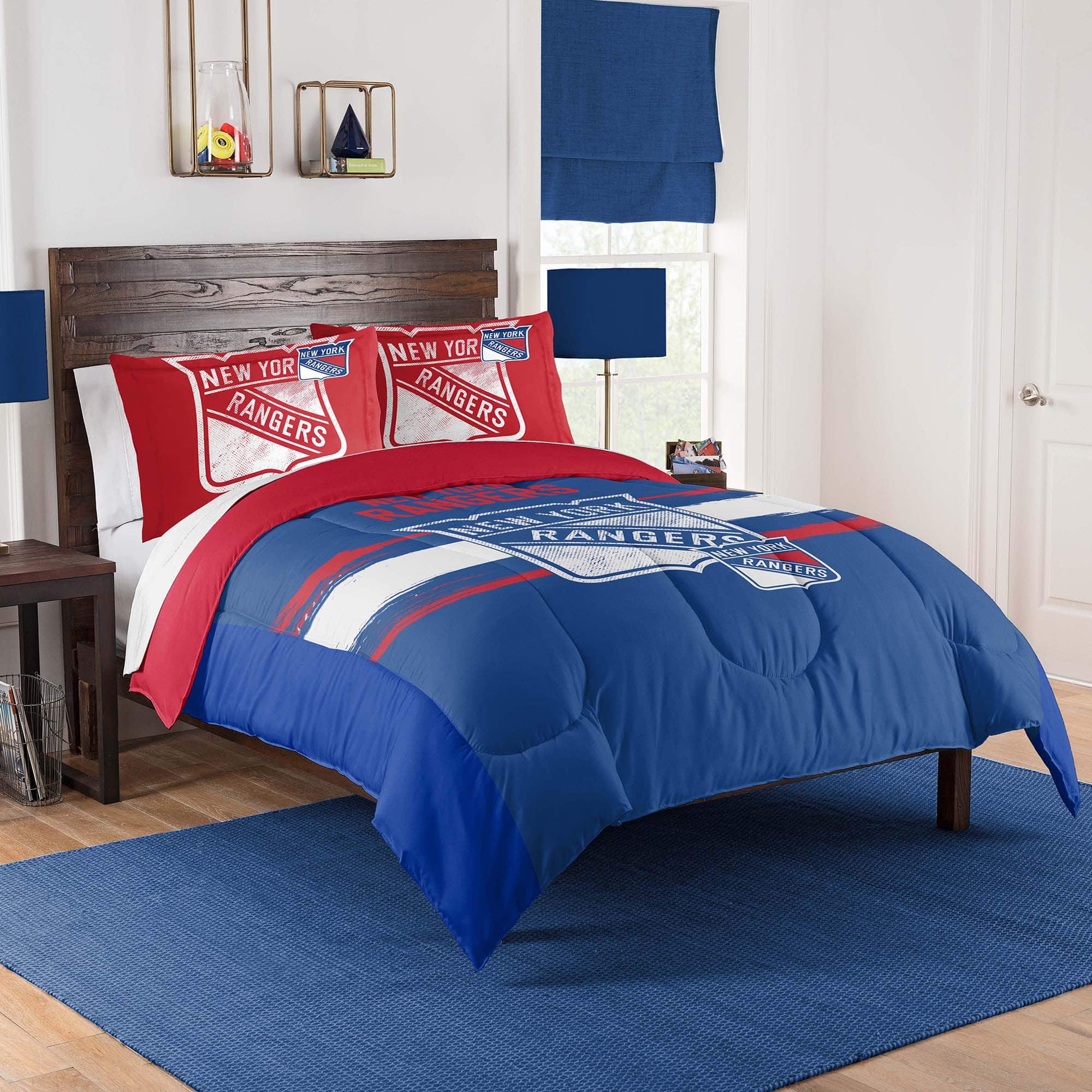 Sweet Home Collection - NHL New York Rangers Comforter & Pillow Sham Set- Full/Queen - Multicolored