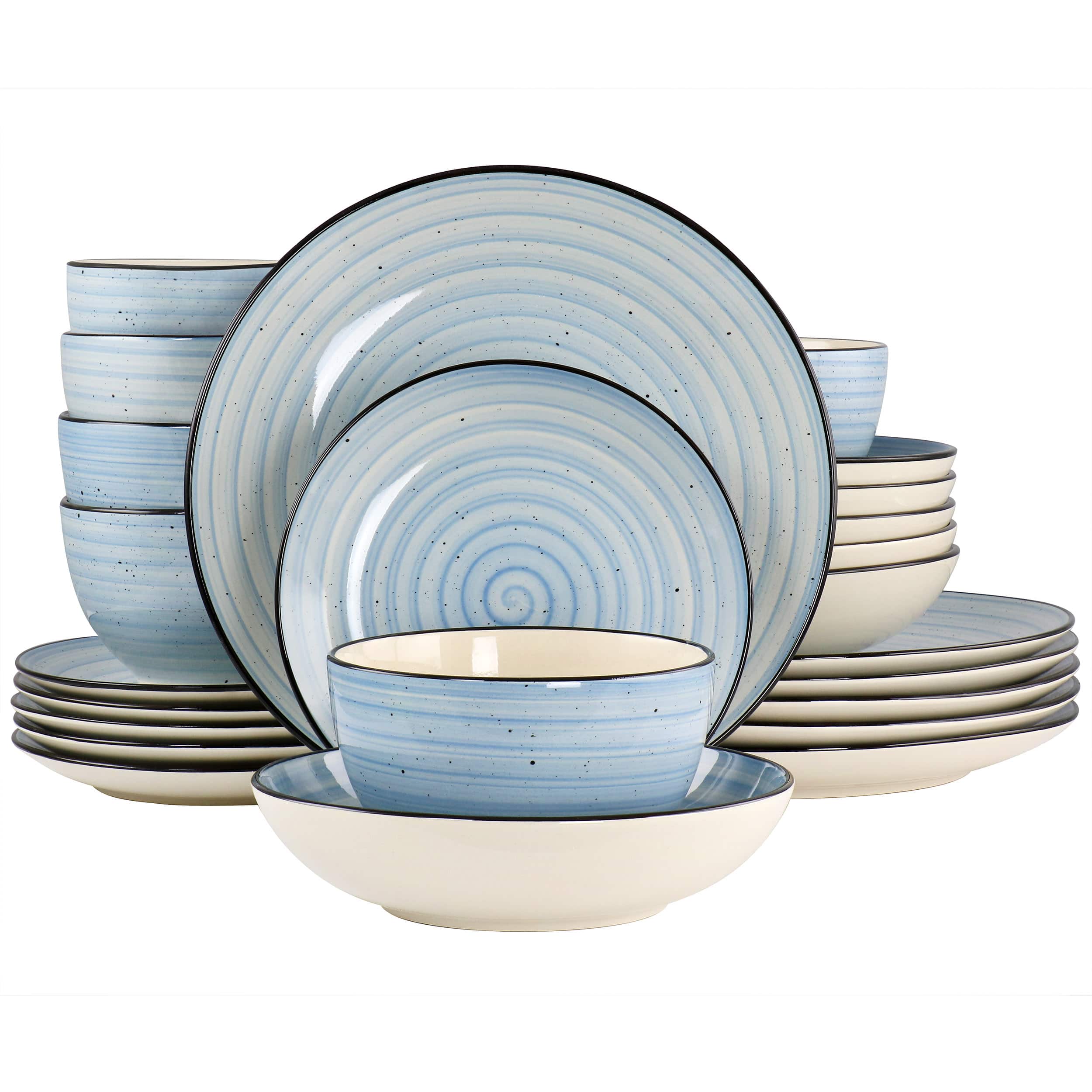 Elama - Gia 24 Piece Round Stoneware Dinnerware Set - Light Blue