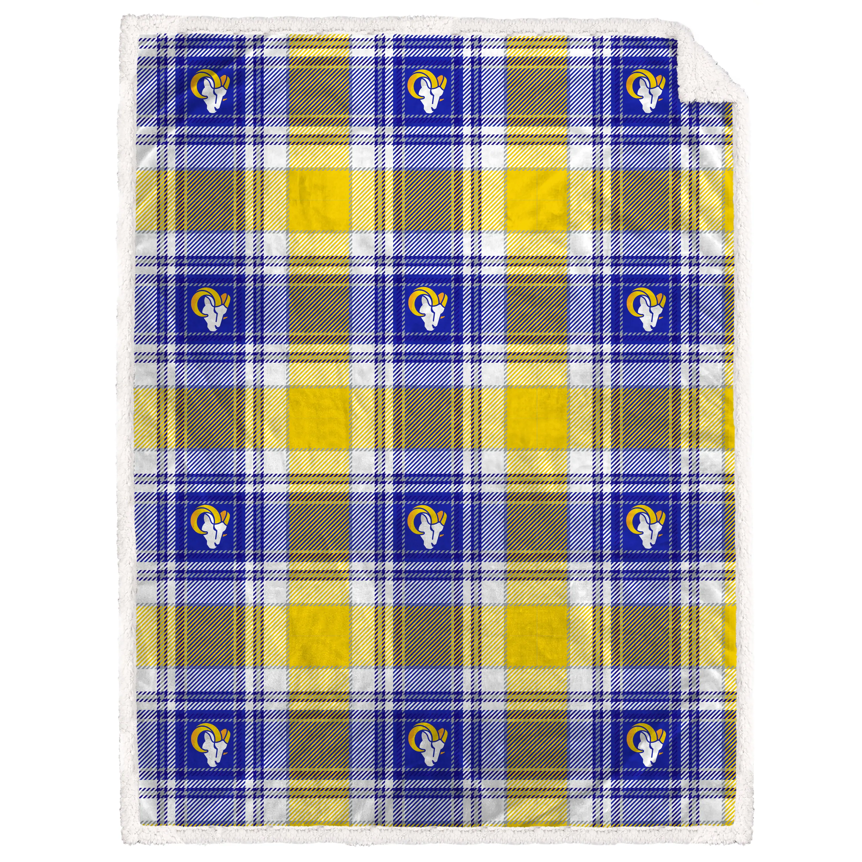Pegasus - Los Angeles Rams 60" x 90" Plaid Logo Box Royal Plush Sherpa Blanket - Multicolor