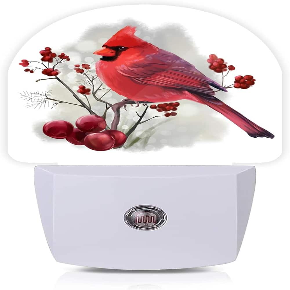 ACJPR - Cardinal Bird Plug-In LED Night Light, Auto Sensor, Round Wall Décor - Color: Bird Cardinal