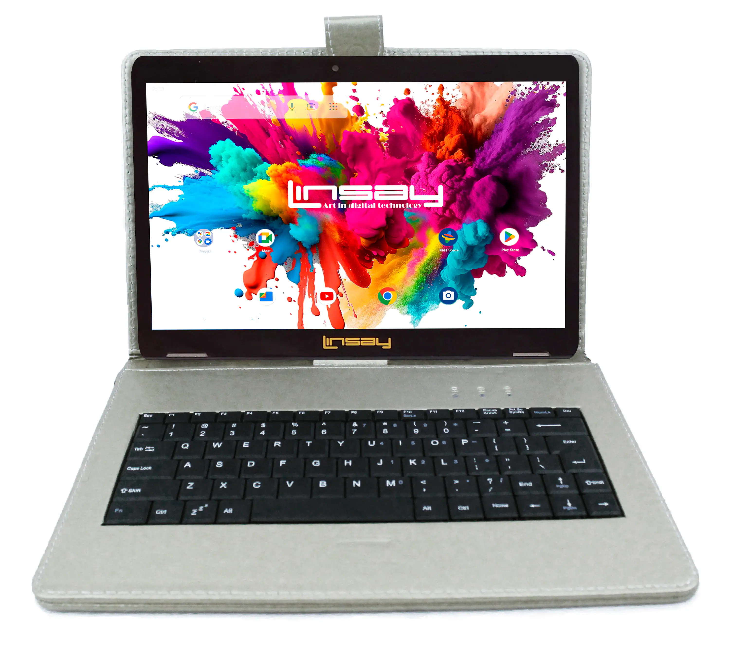 LINSAY - 10.1" Octa Core 128GB Storage Android 15 Tablet Dual Camera Android with Keyboard - Silver
